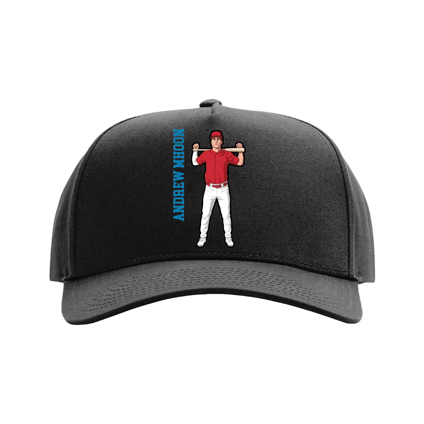 Full Fabric Five-Panel Champ Cap — Name Vertical in Black