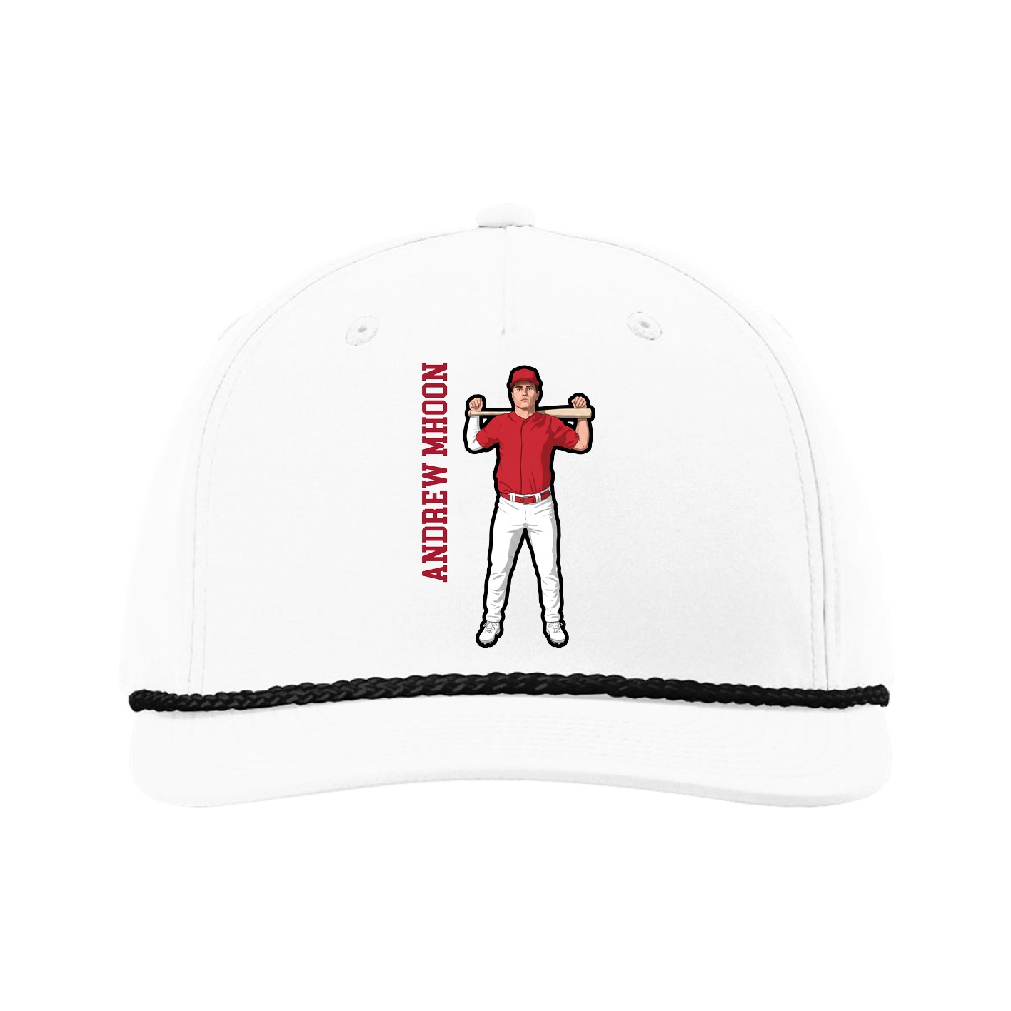 Five-Panel Classic Rope Cap — Name Vertical in White