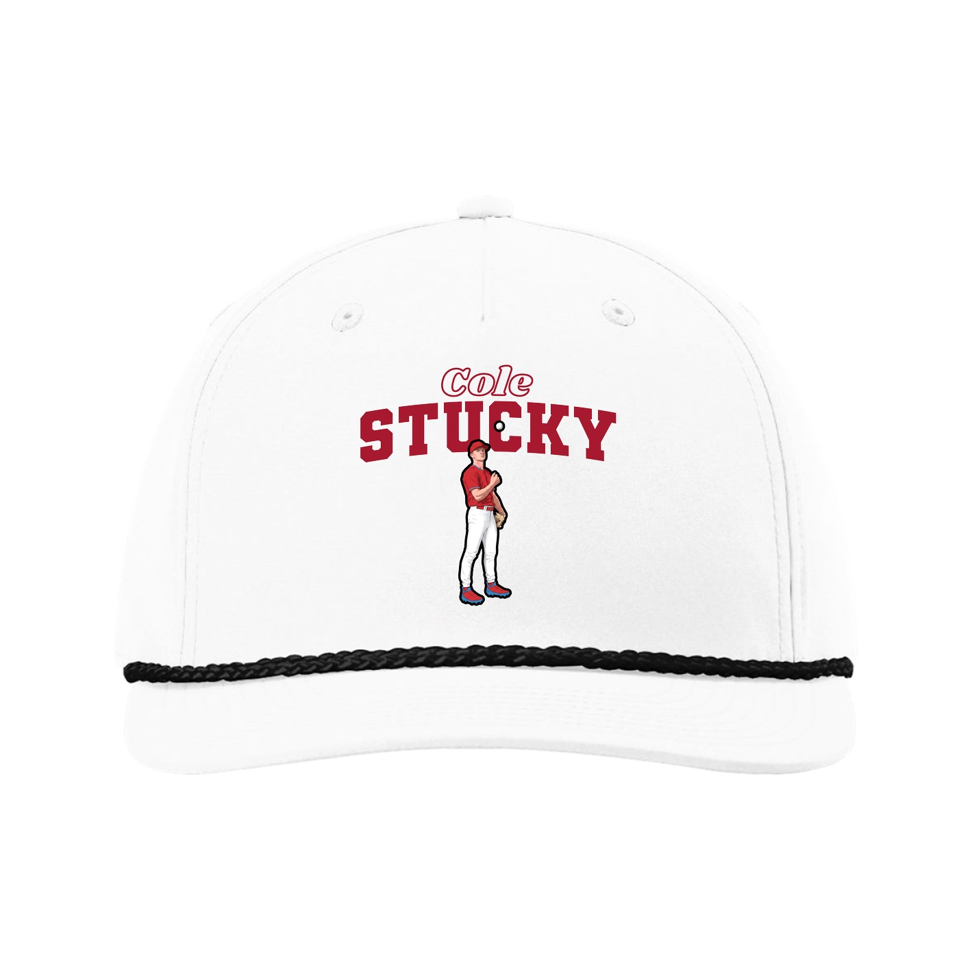 Five-Panel Classic Rope Cap — Name Arch in White