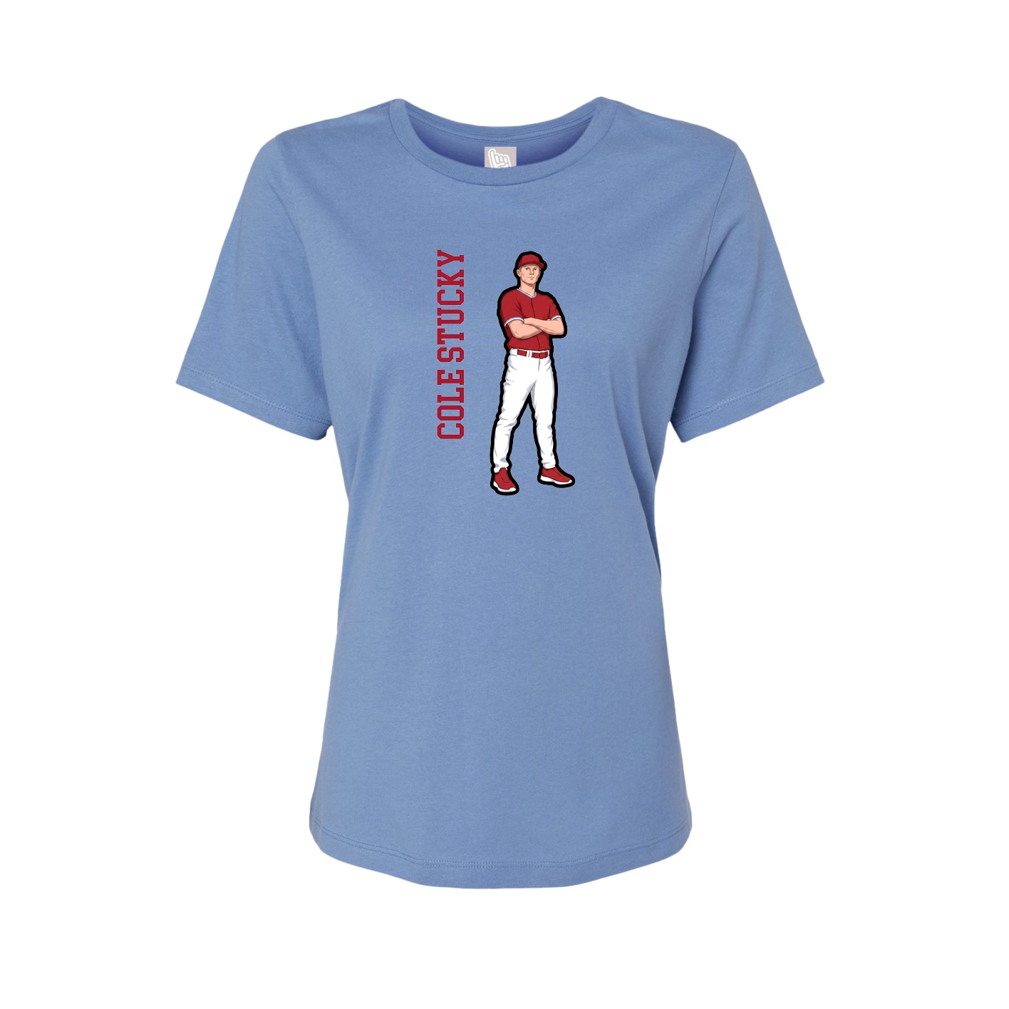 Fitted Women's Tee — Name Vertical in Powder Blue
