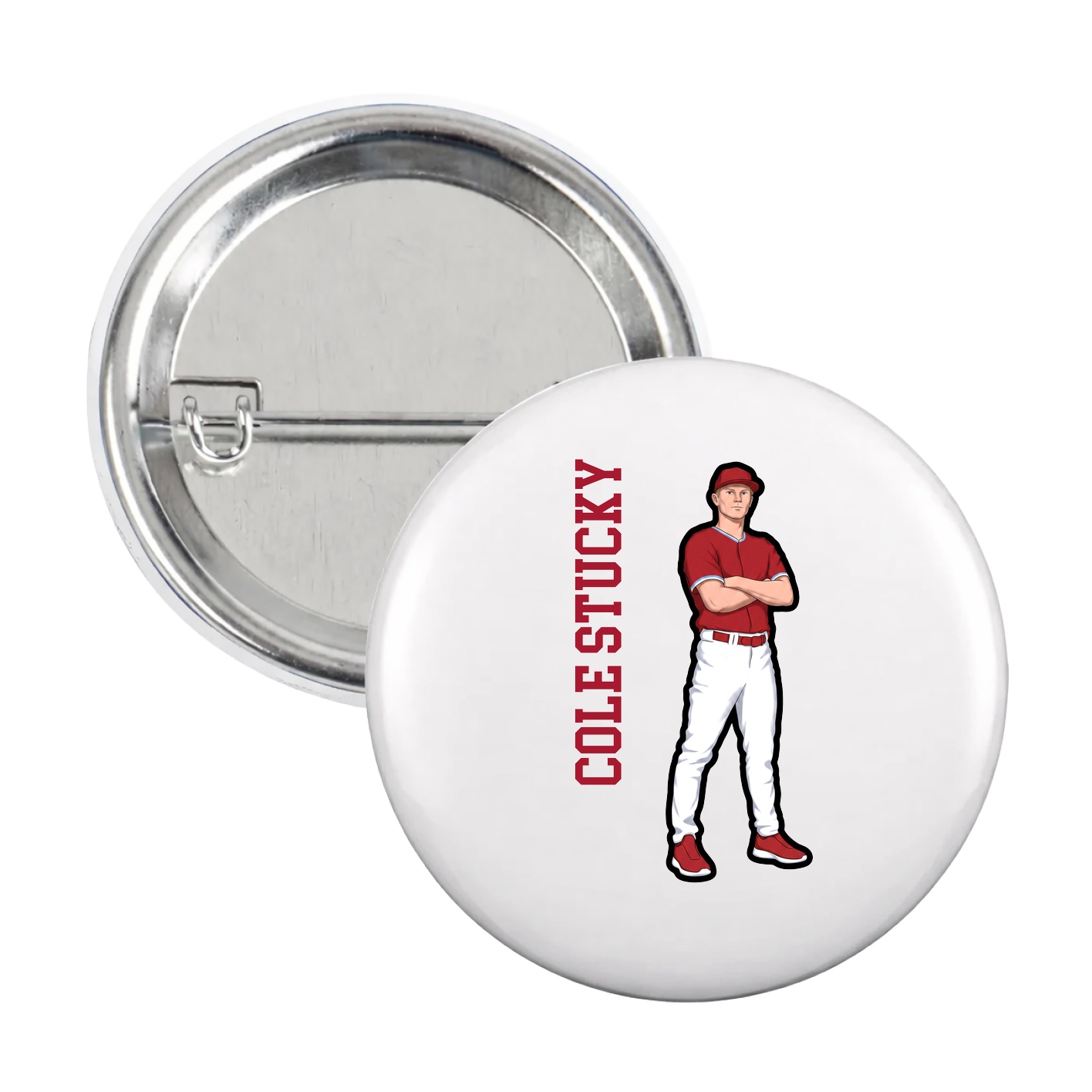 Game Day Button — Name Vertical in White