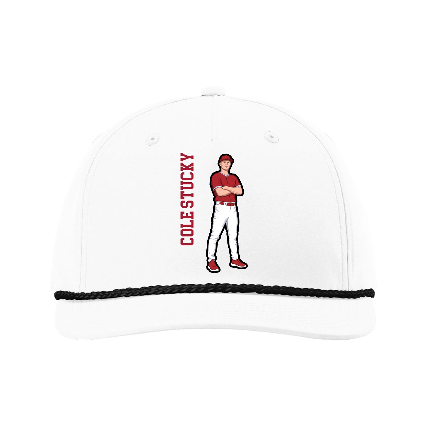 Five-Panel Classic Rope Cap — Name Vertical in White