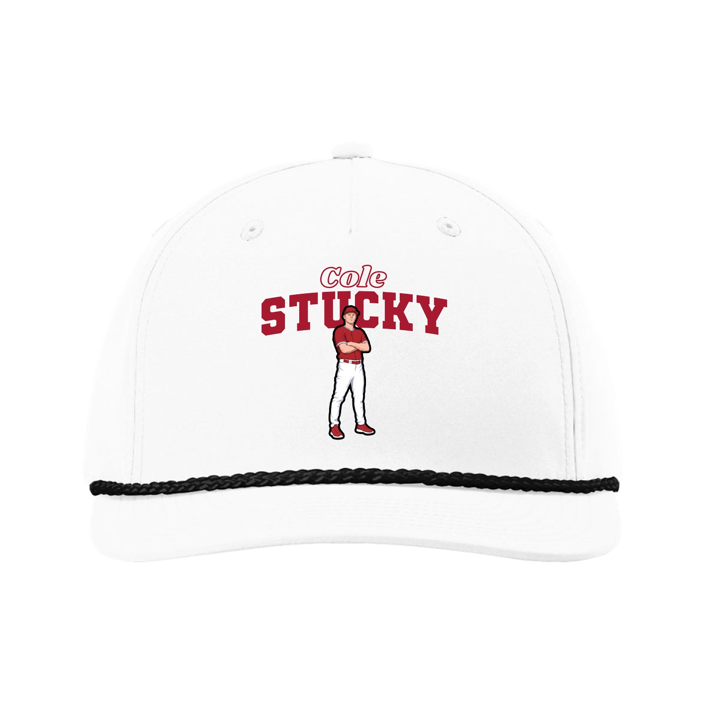 Five-Panel Classic Rope Cap — Name Arch in White