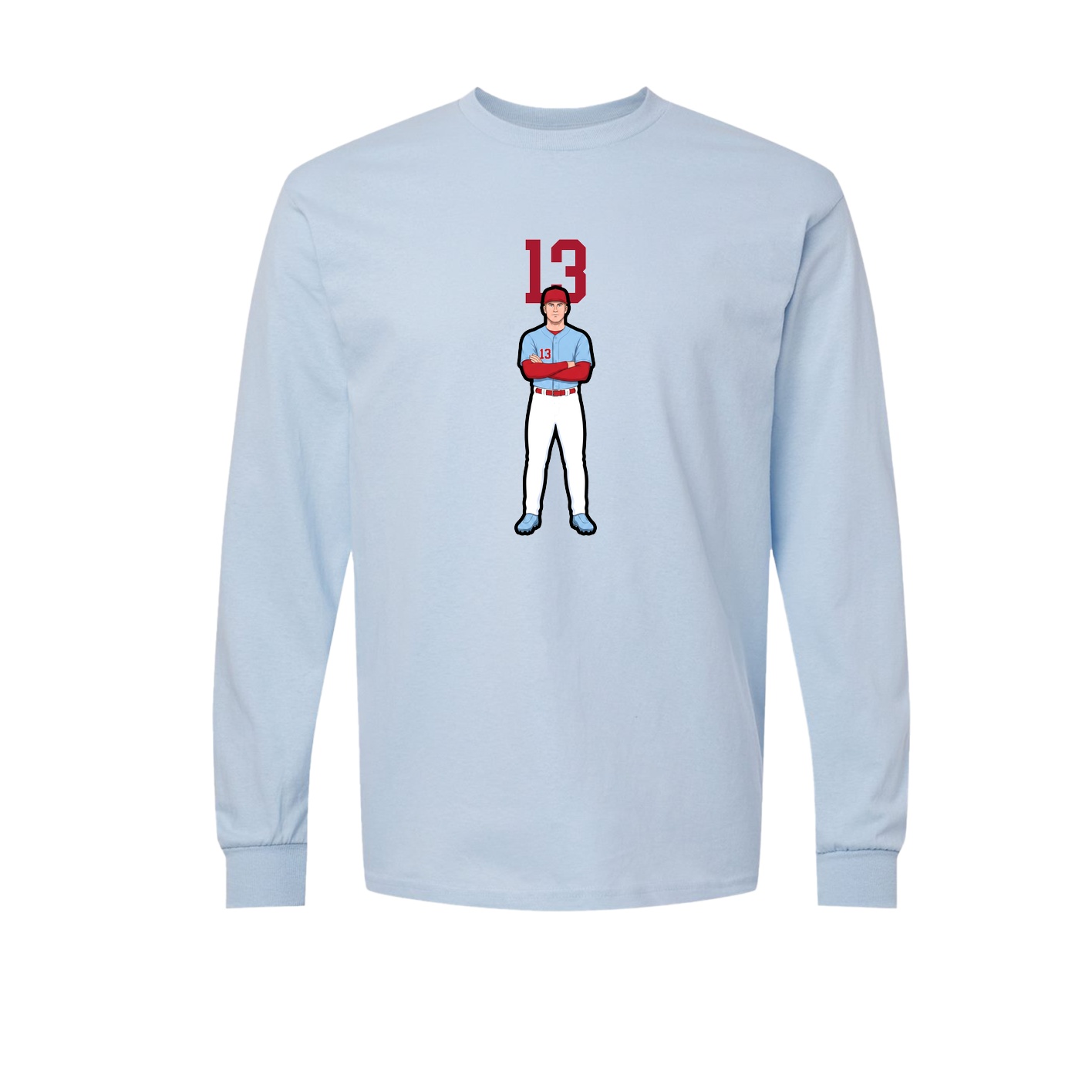 Long Sleeve Tee — Number Top in Light Blue
