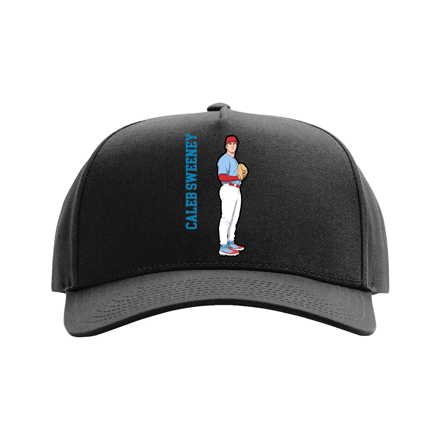 Full Fabric Five-Panel Champ Cap — Name Vertical in Black
