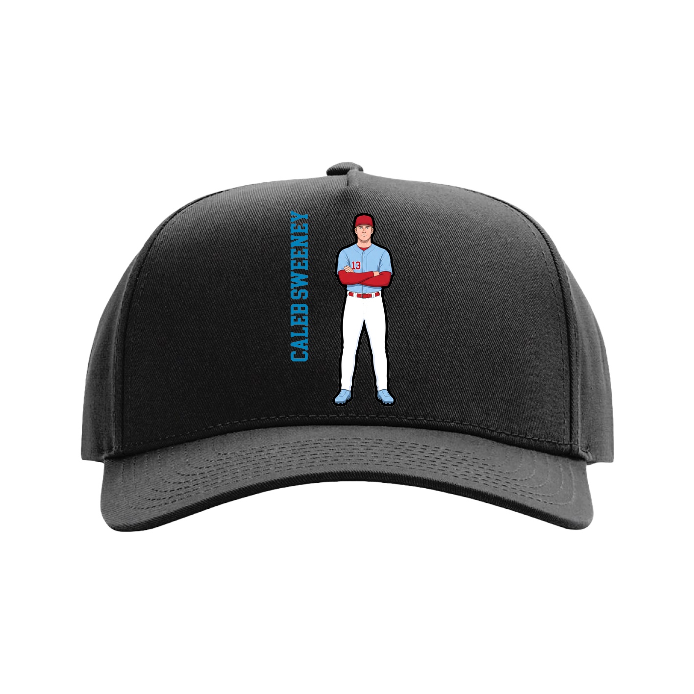 Full Fabric Five-Panel Champ Cap — Name Vertical in Black