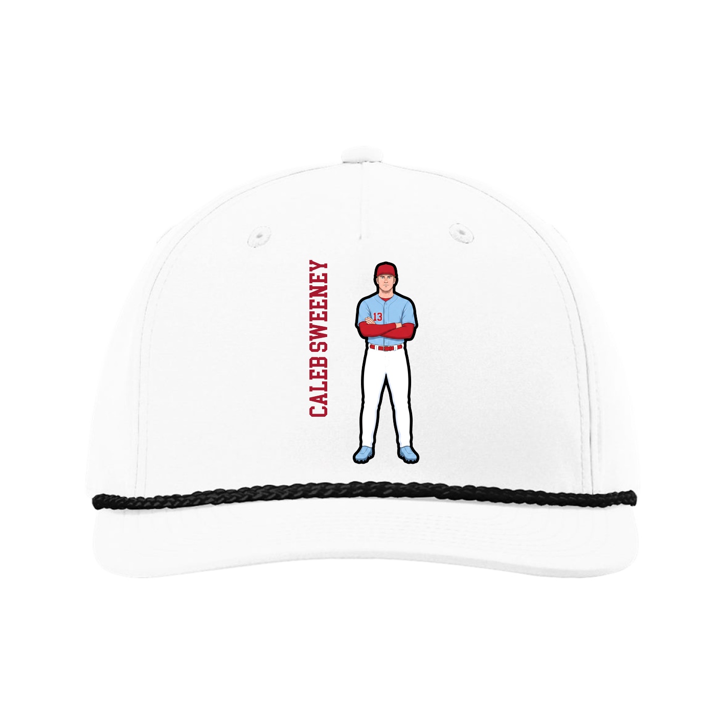 Five-Panel Classic Rope Cap — Name Vertical in White