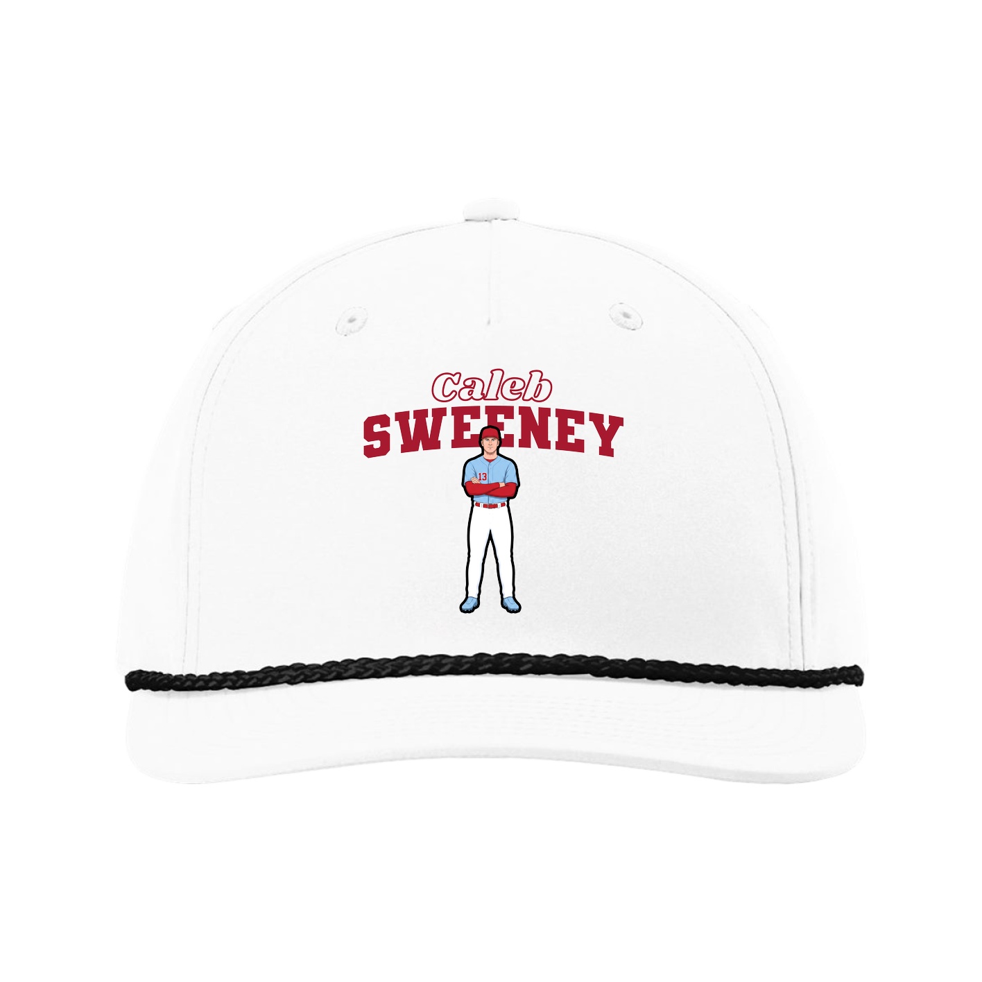 Five-Panel Classic Rope Cap — Name Arch in White