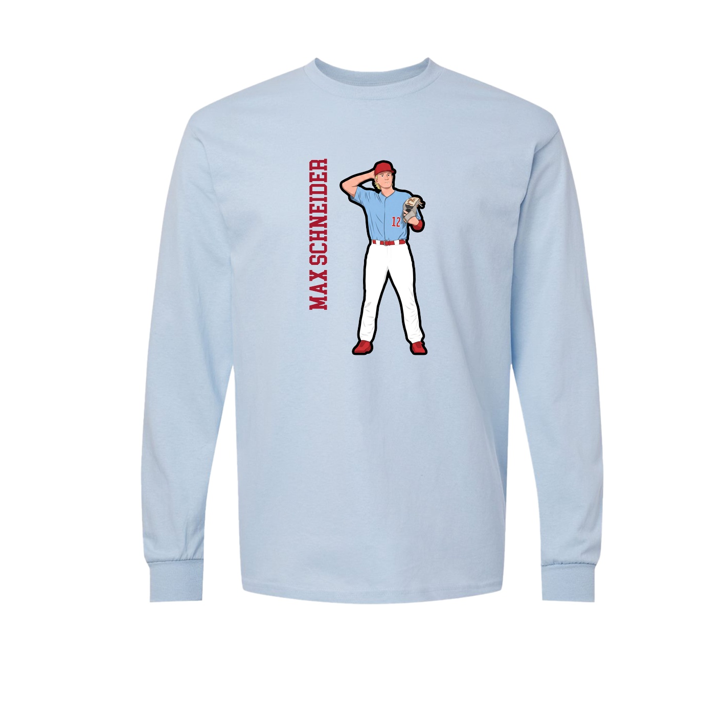Long Sleeve Tee — Name Vertical in Light Blue
