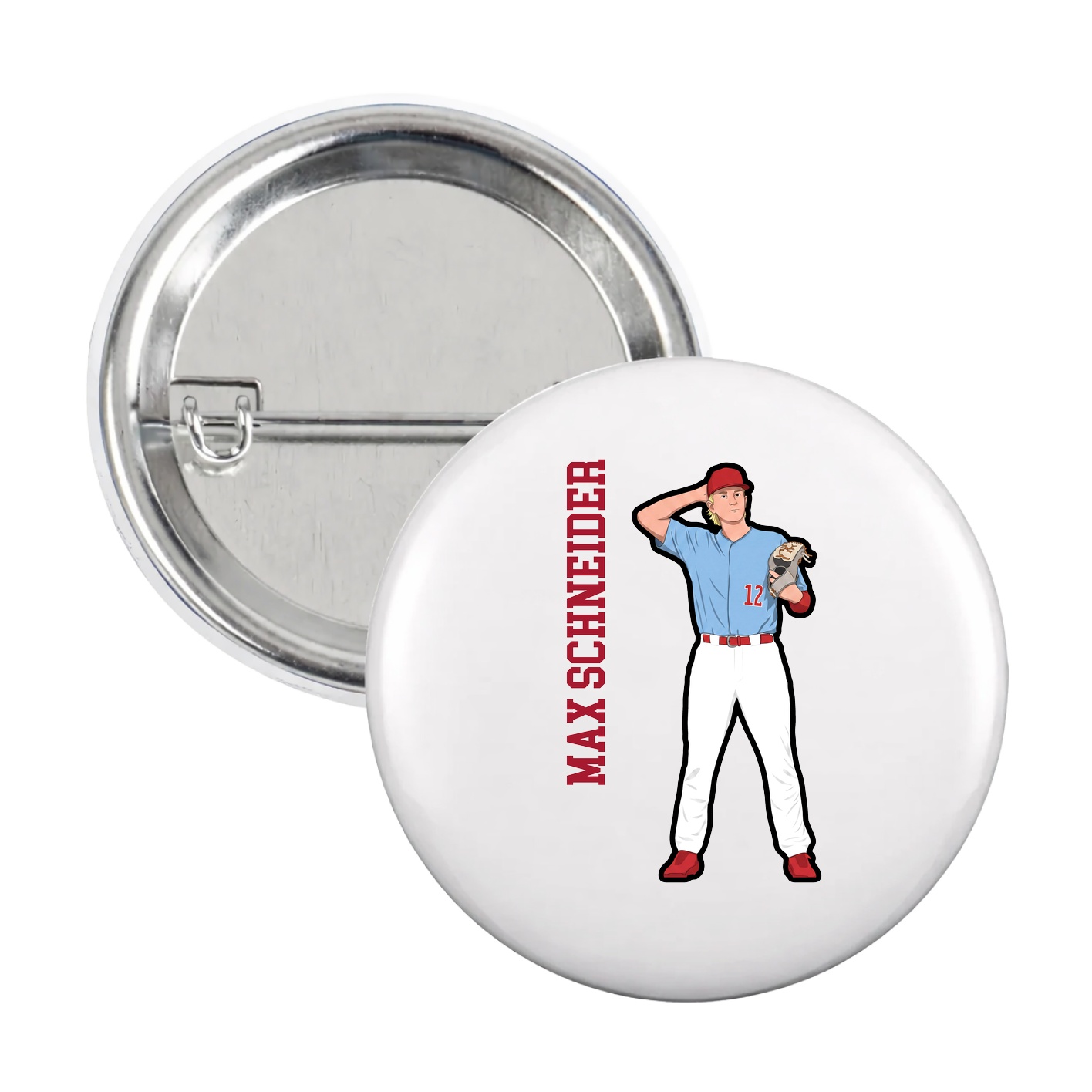 Game Day Button — Name Vertical in White