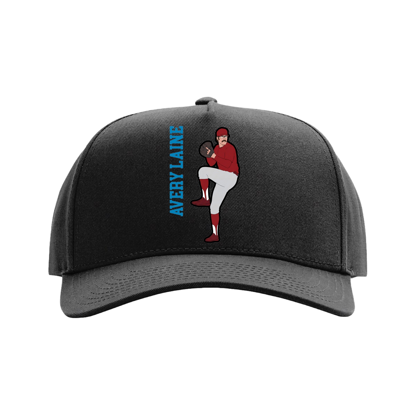 Full Fabric Five-Panel Champ Cap — Name Vertical in Black
