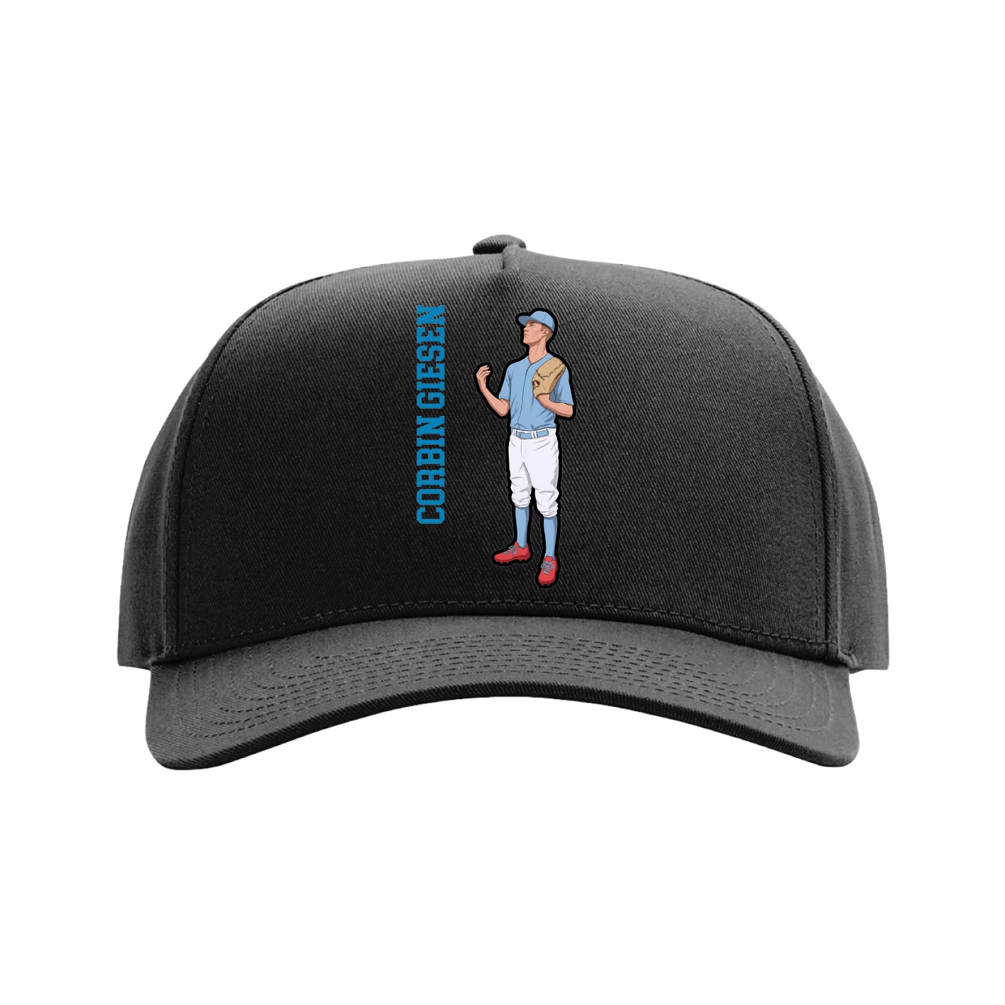 Full Fabric Five-Panel Champ Cap — Name Vertical in Black