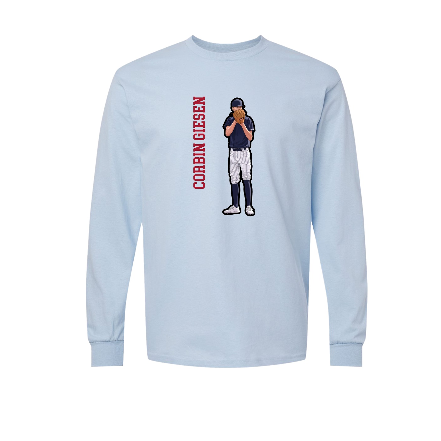 Long Sleeve Tee — Name Vertical in Light Blue