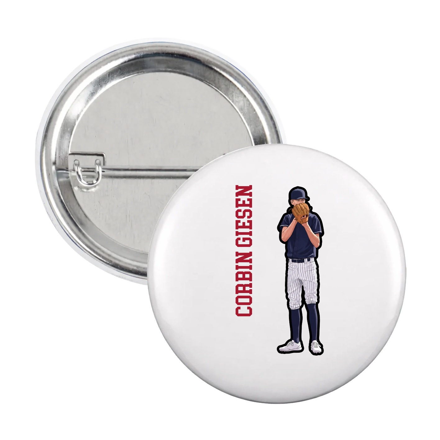 Game Day Button — Name Vertical in White