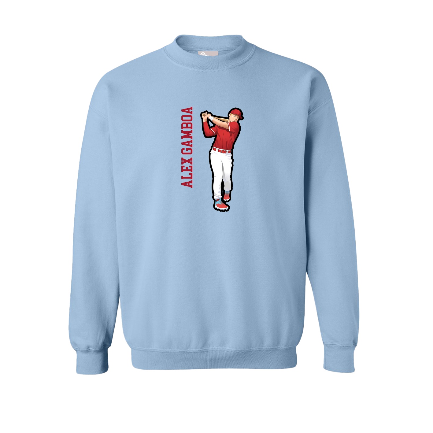 Fleece Crew — Name Vertical in Light Blue