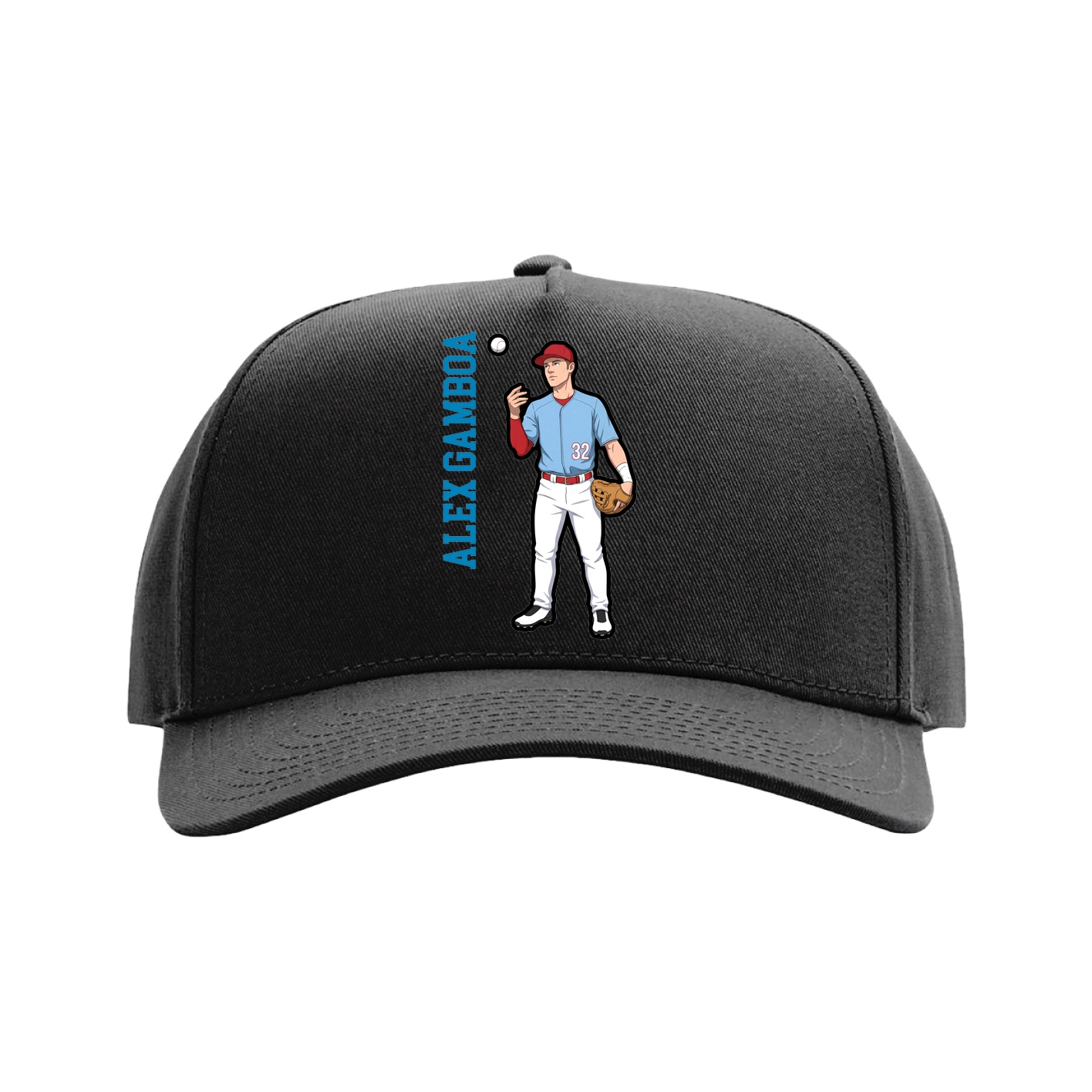 Full Fabric Five-Panel Champ Cap — Name Vertical in Black