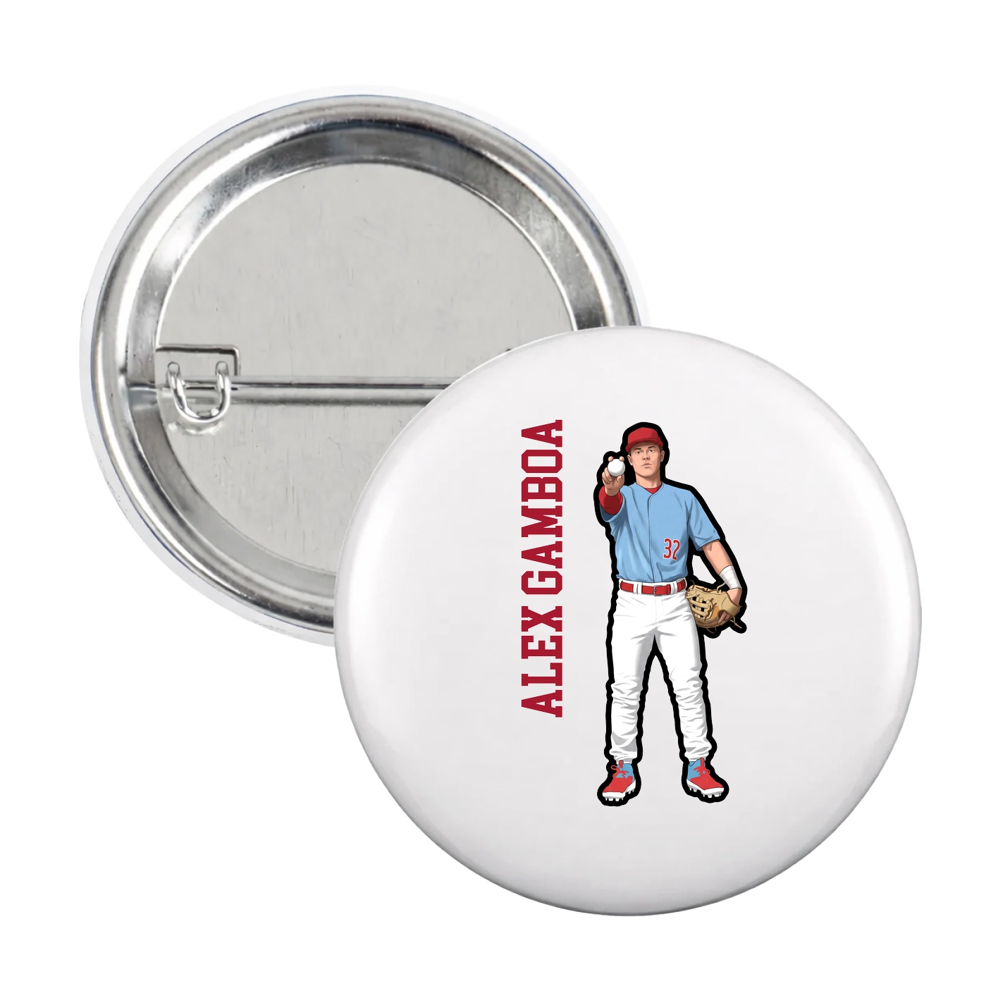 Game Day Button — Name Vertical in White