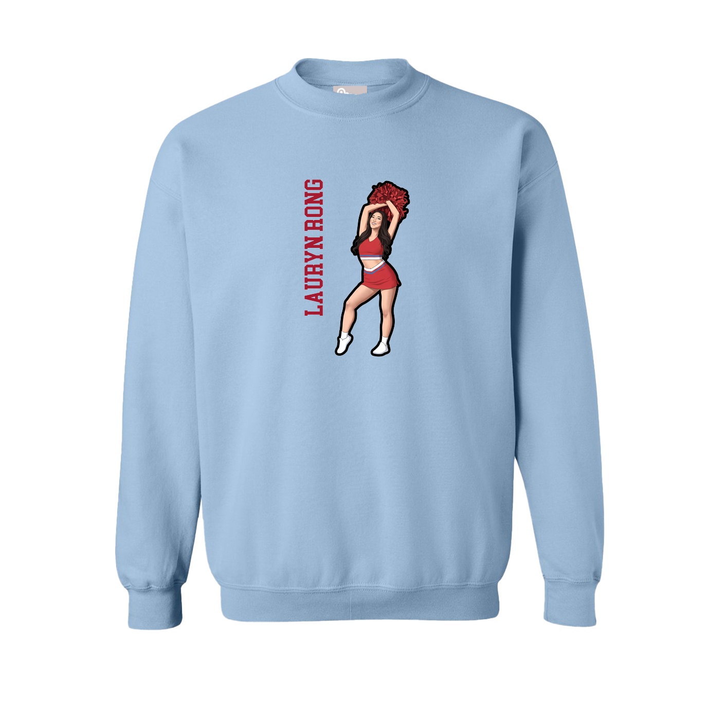 Fleece Crew — Name Vertical in Light Blue