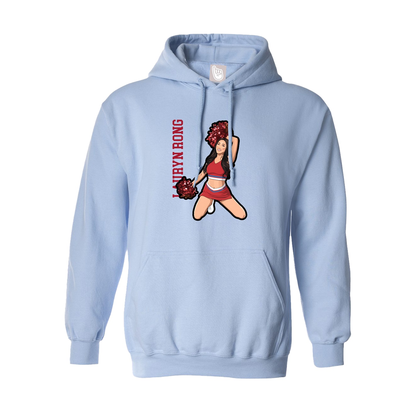 Hoodie — Name Vertical in Light Blue