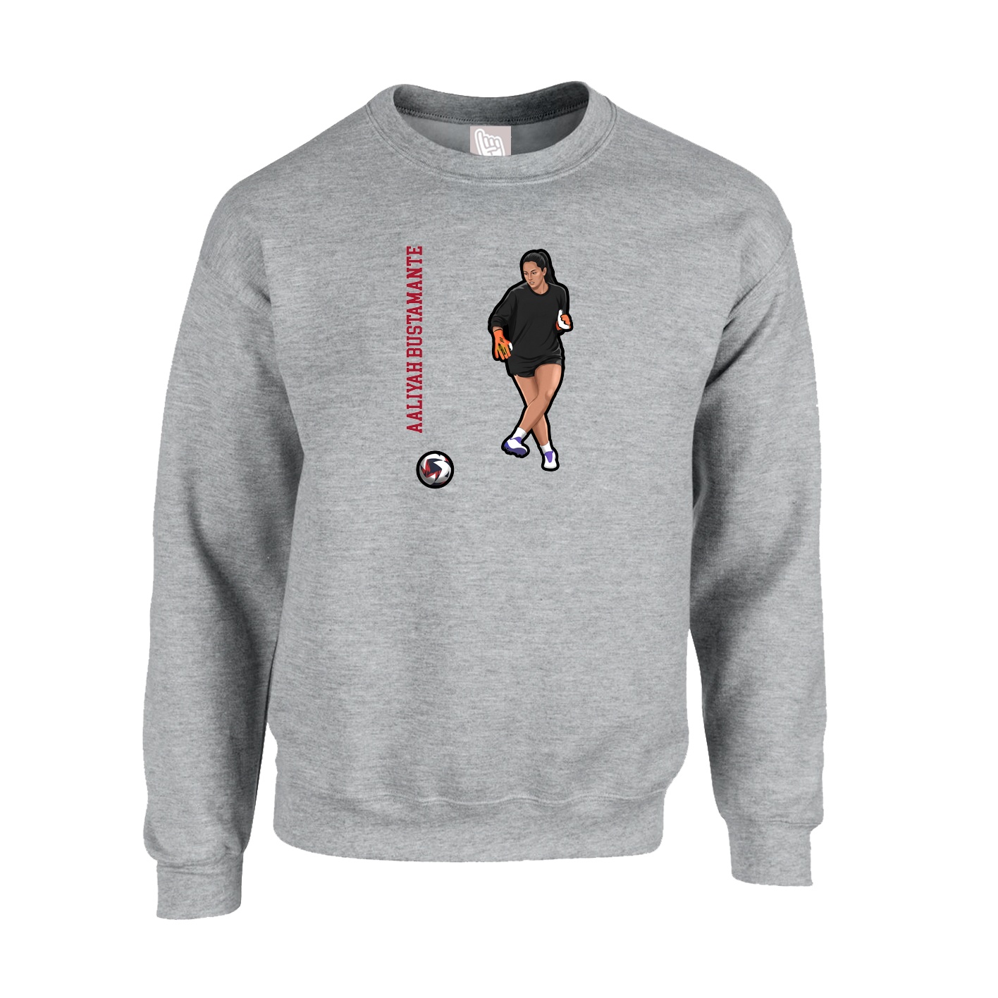 Fleece Crew — Name Vertical in Grey
