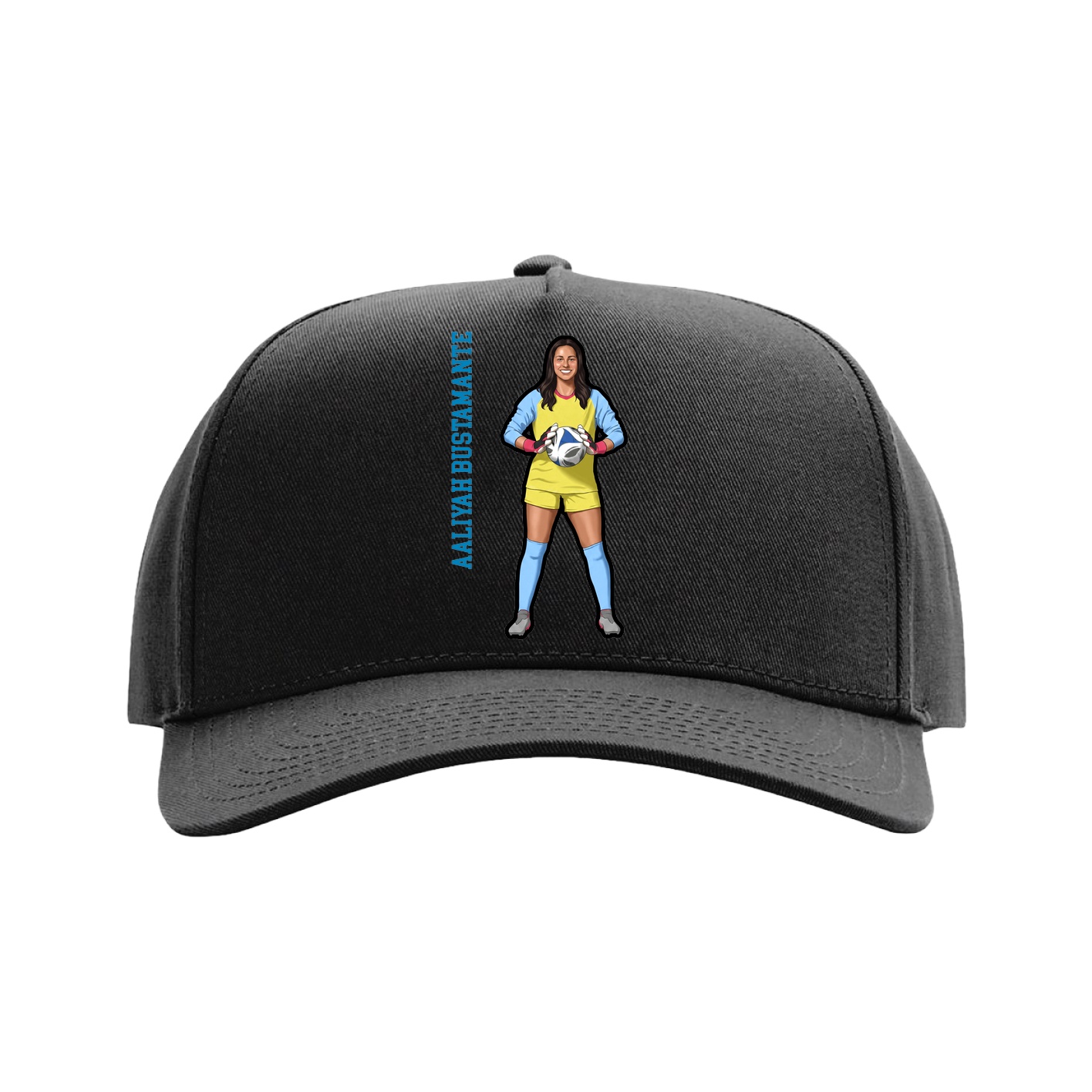 Full Fabric Five-Panel Champ Cap — Name Vertical in Black