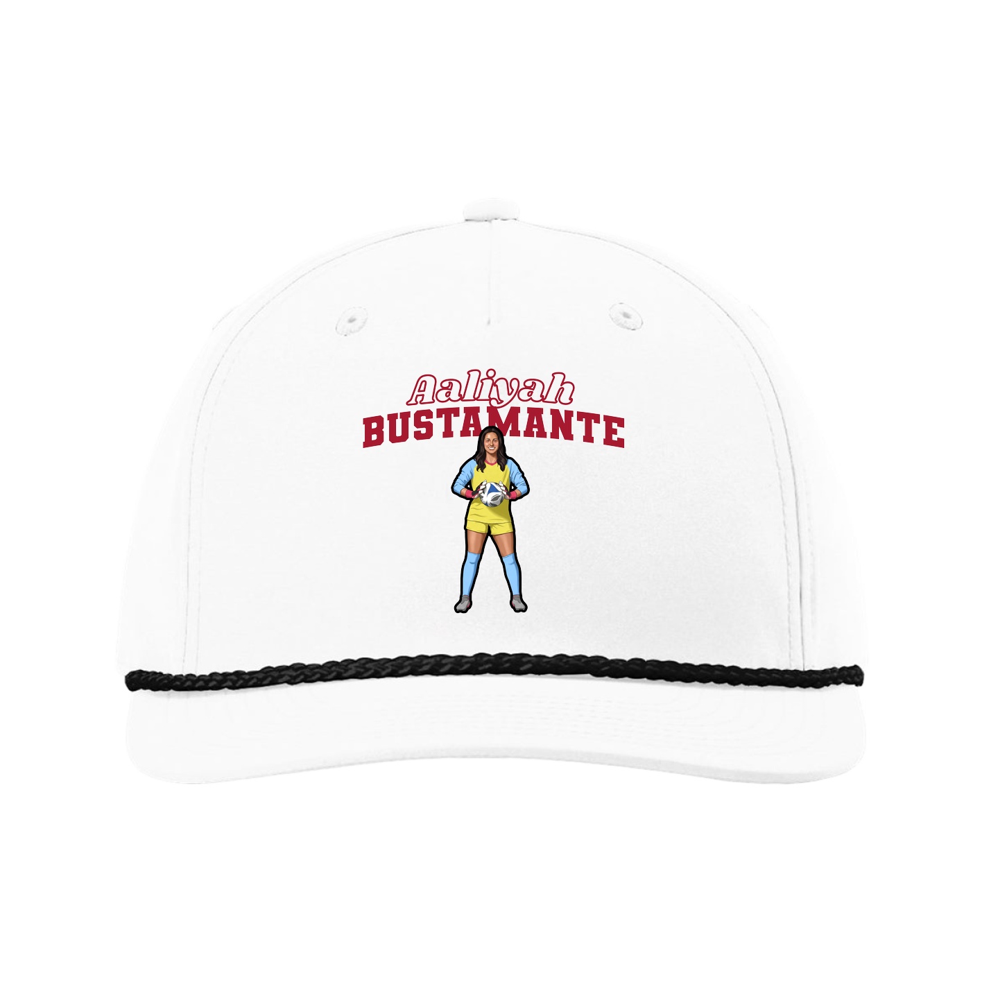 Five-Panel Classic Rope Cap — Name Arch in White