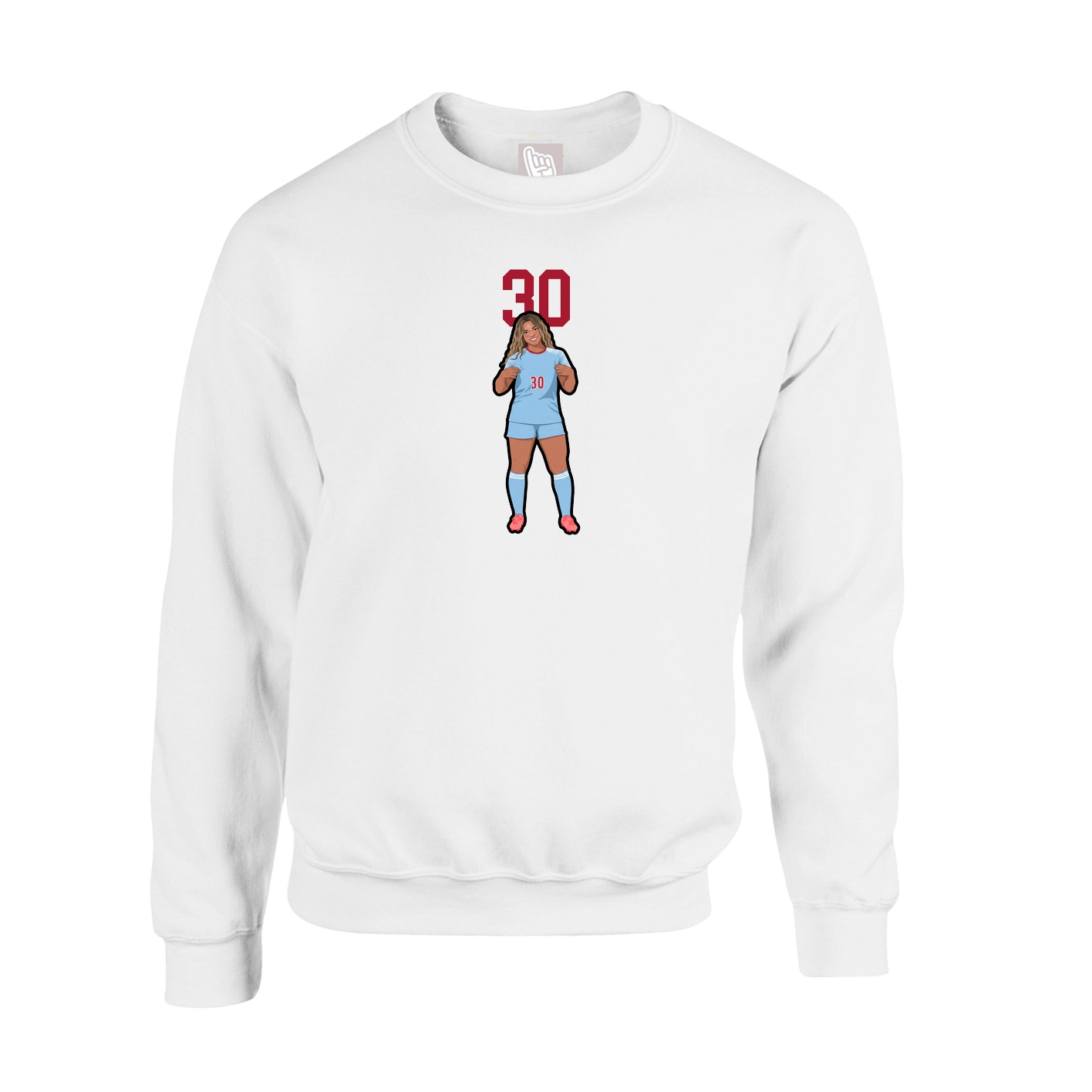 Fleece Crew — Number Top in White