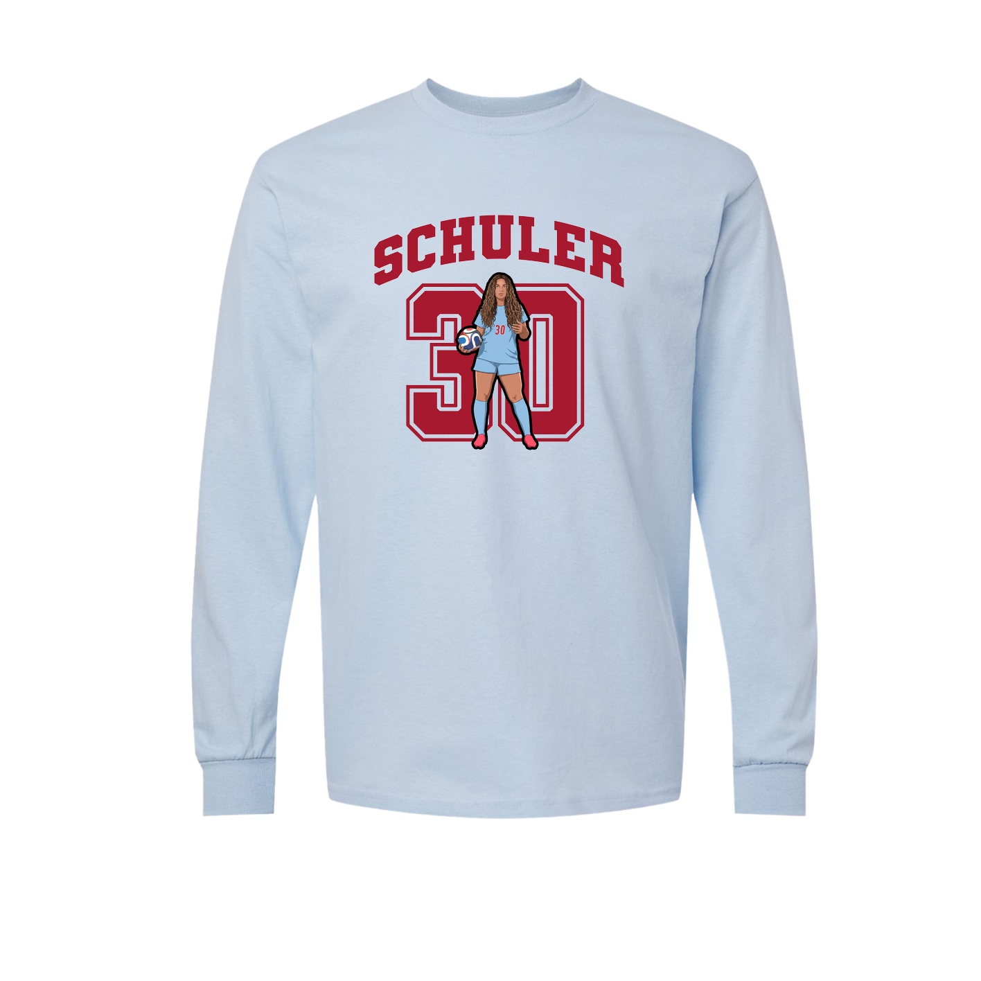 Long Sleeve Tee — Number in Light Blue