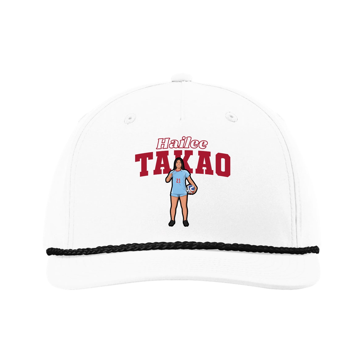 Five-Panel Classic Rope Cap — Name Arch in White