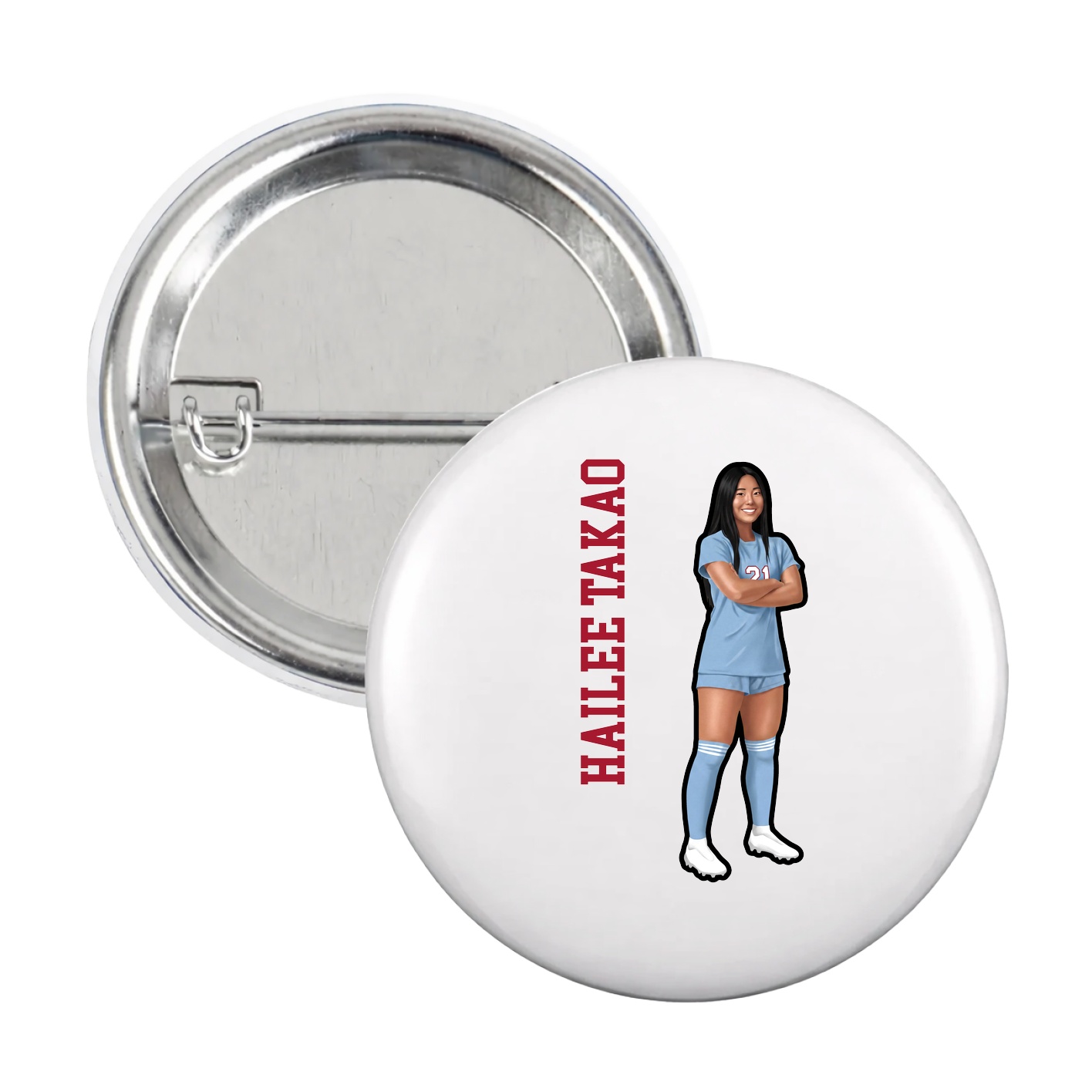 Game Day Button — Name Vertical in White