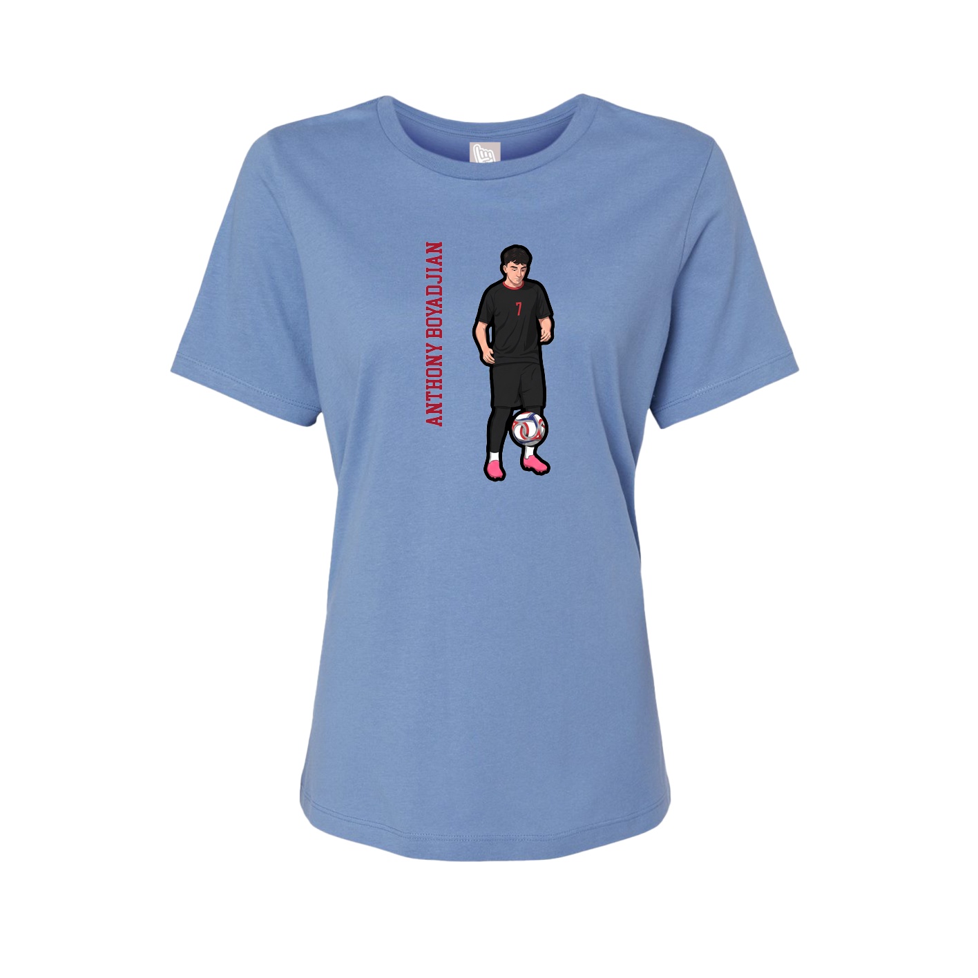 Fitted Women's Tee — Name Vertical in Powder Blue