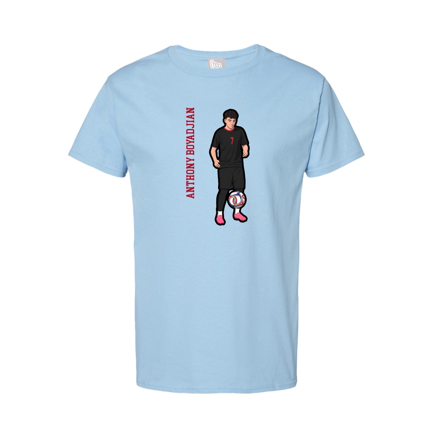 Youth Tee — Name Vertical in Light Blue