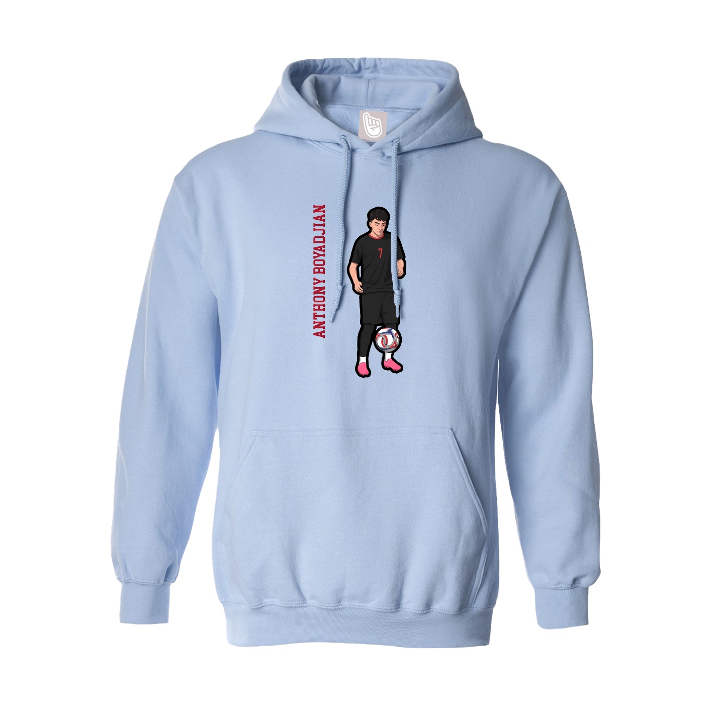 Hoodie — Name Vertical in Light Blue