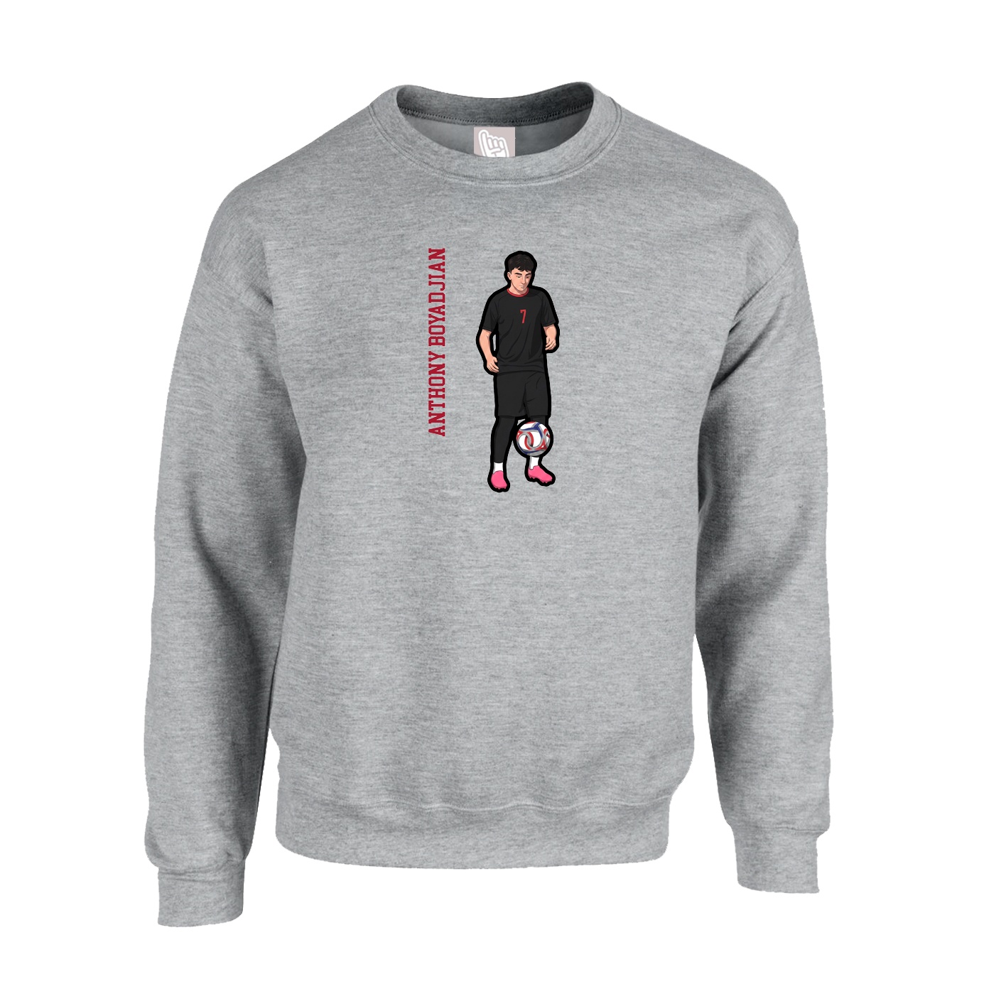 Fleece Crew — Name Vertical in Grey