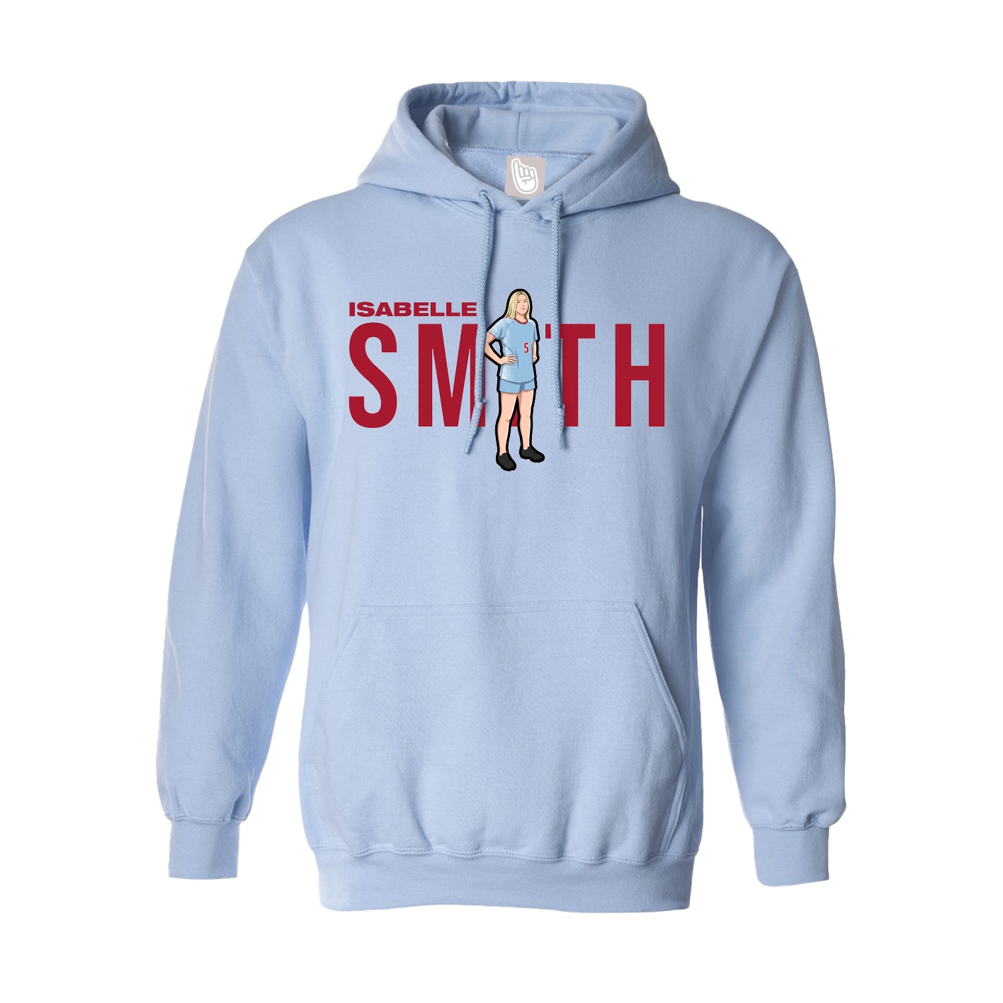 Hoodie — Player Name in Light Blue