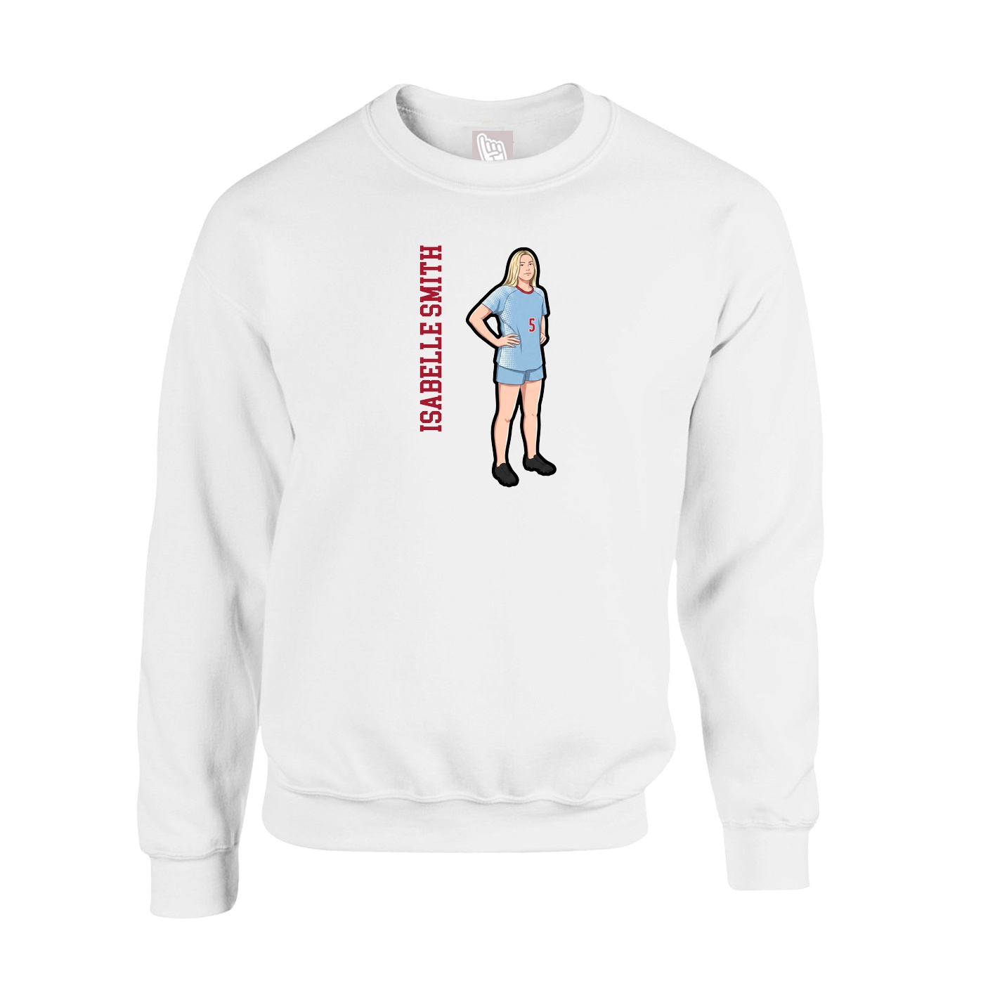 Fleece Crew — Name Vertical in White