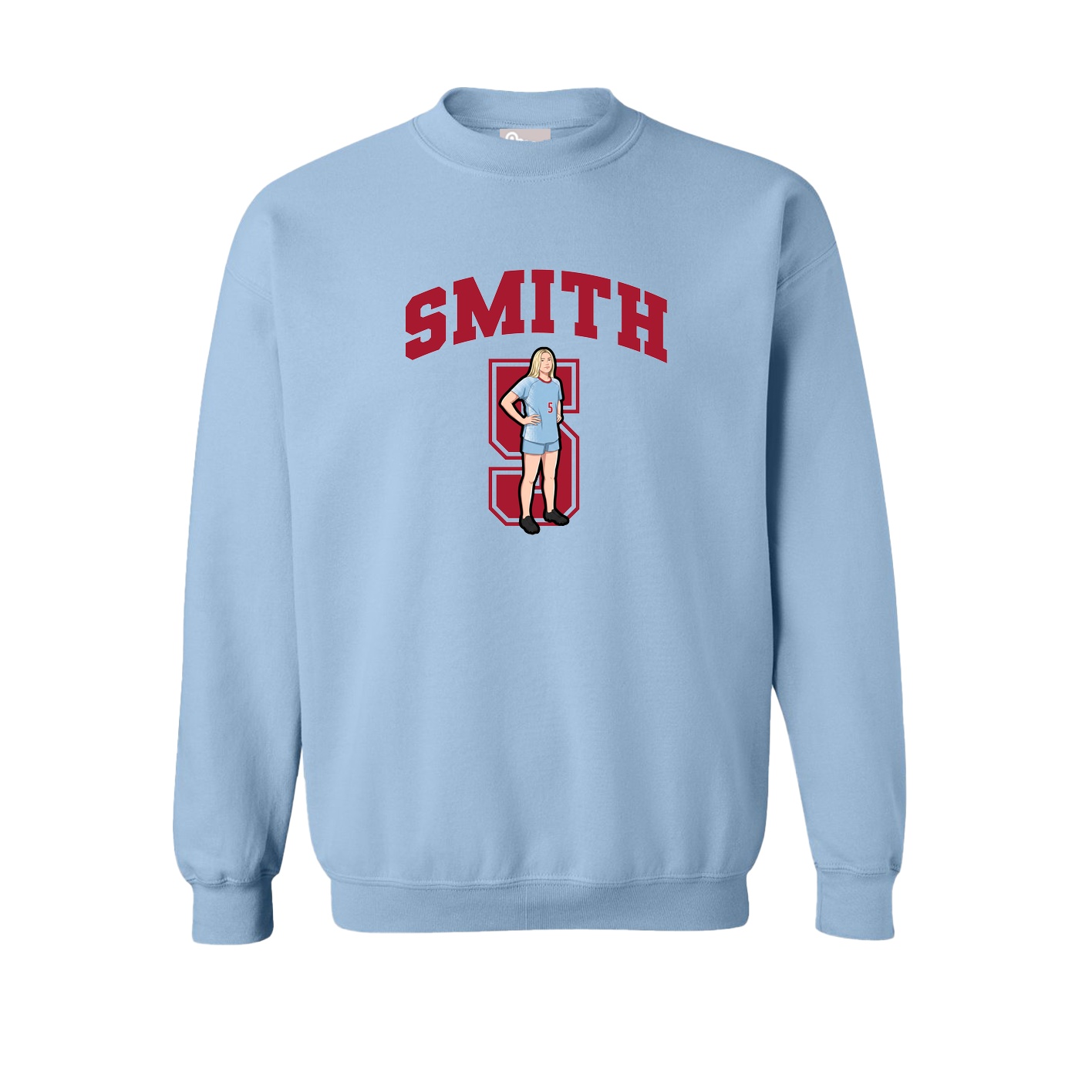 Fleece Crew — Number in Light Blue