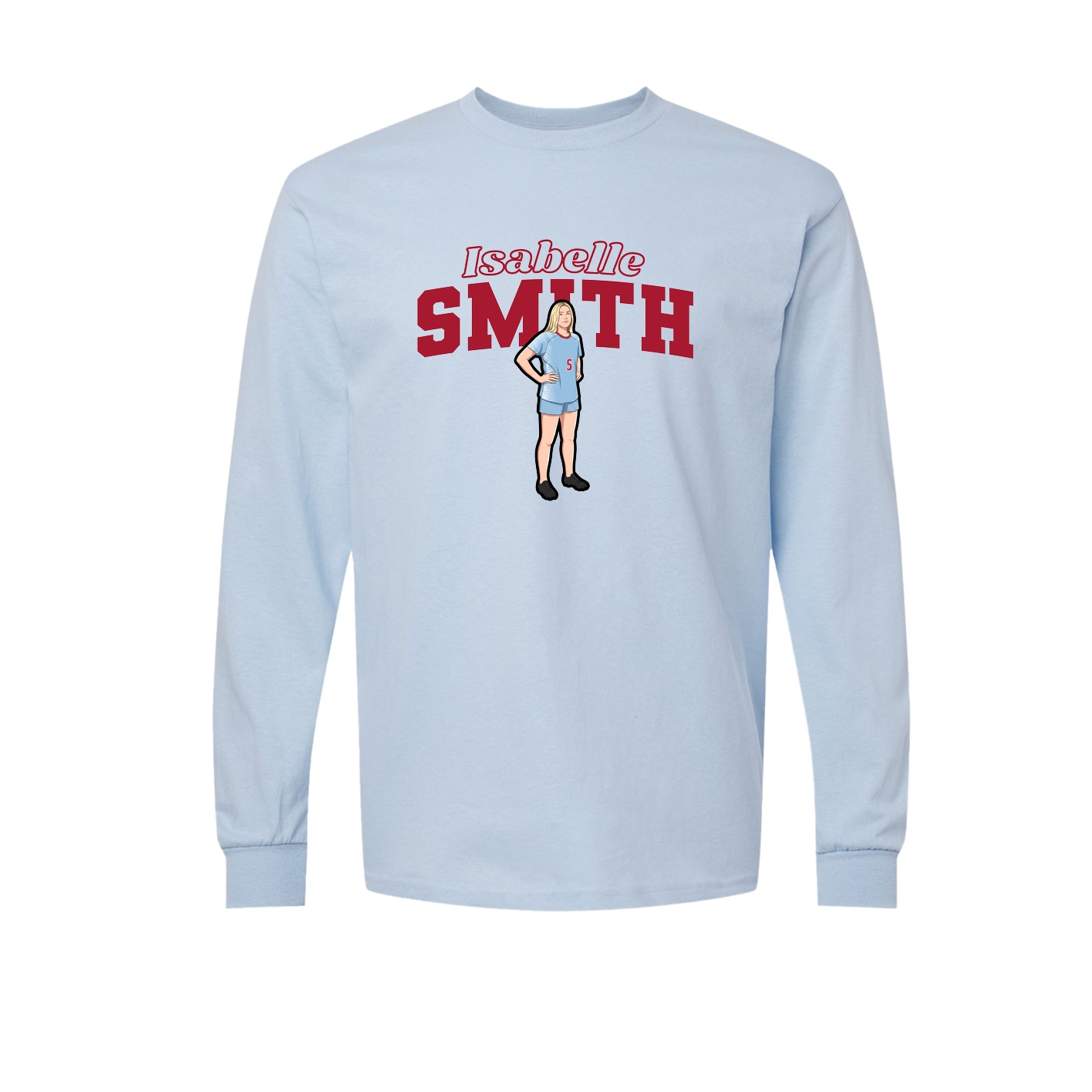 Long Sleeve Tee — Name Arch in Light Blue