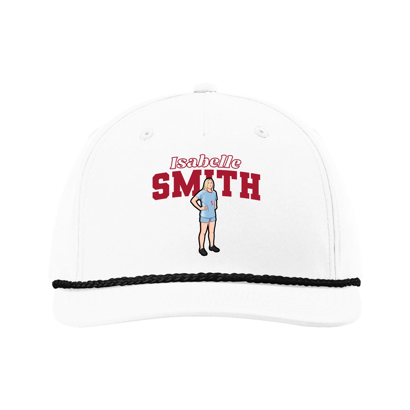 Five-Panel Classic Rope Cap — Name Arch in White