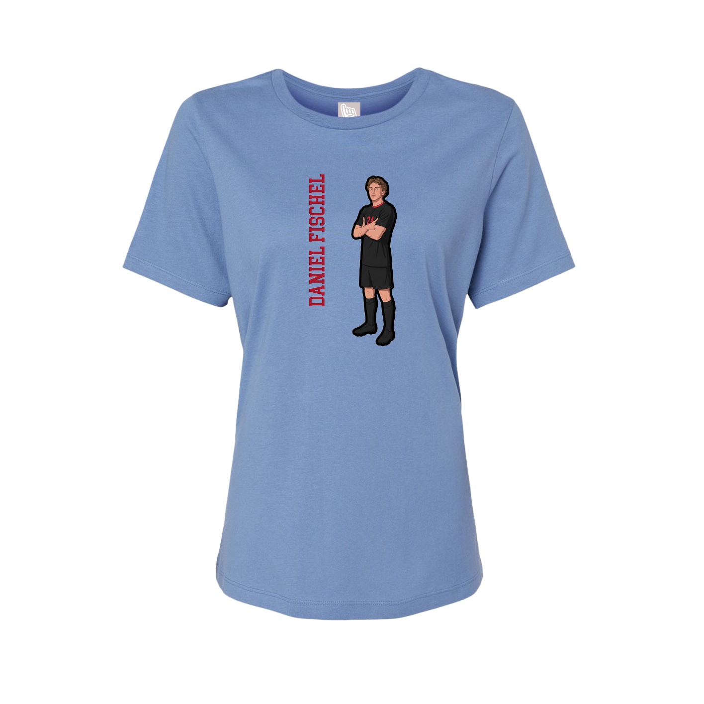 Fitted Women's Tee — Name Vertical in Powder Blue