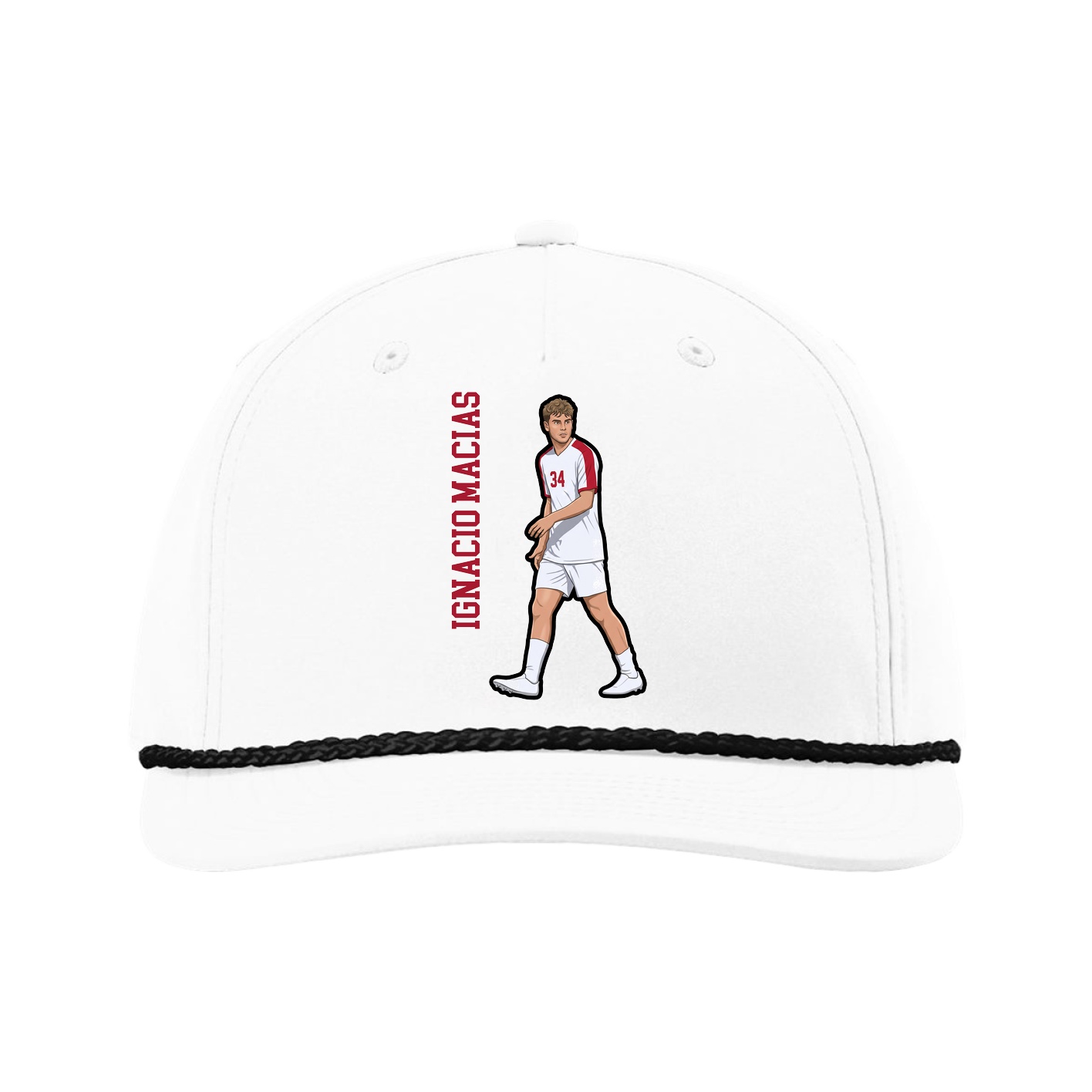 Five-Panel Classic Rope Cap — Name Vertical in White