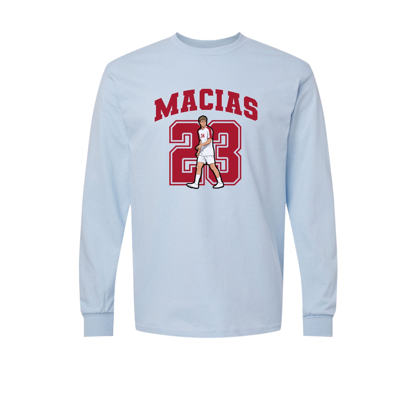 Long Sleeve Tee — Number in Light Blue