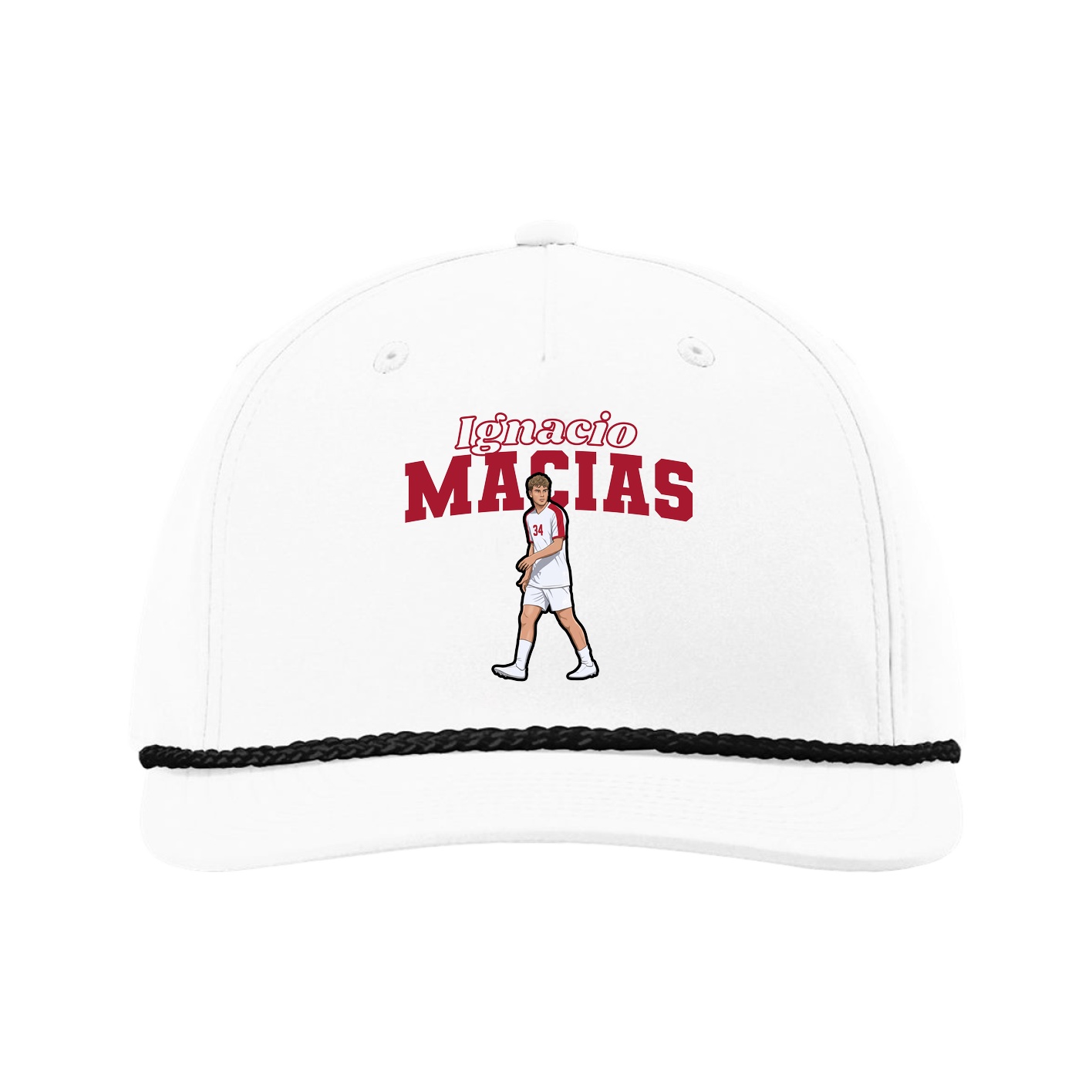 Five-Panel Classic Rope Cap — Name Arch in White