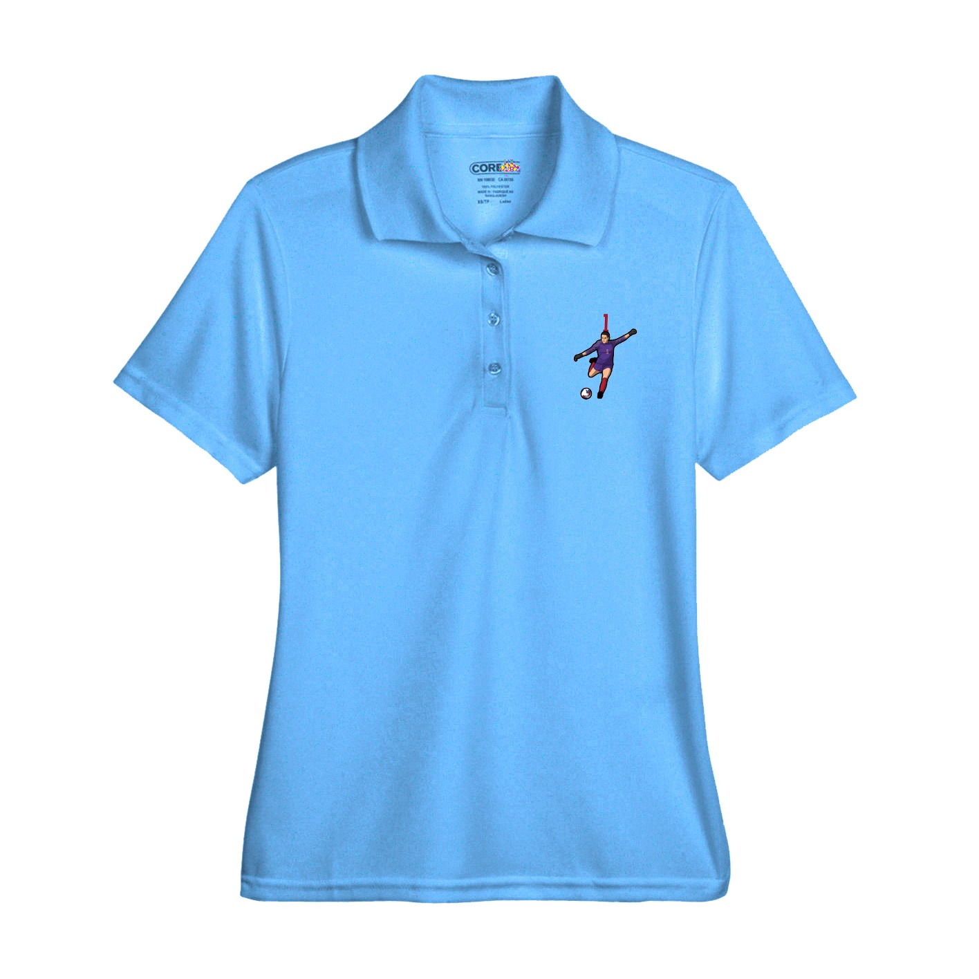 Womens Performance Polo — Number Top in Light Blue