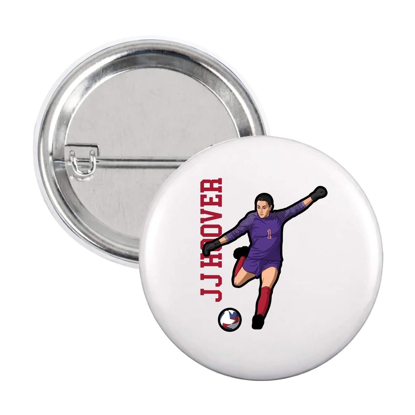 Game Day Button — Name Vertical in White