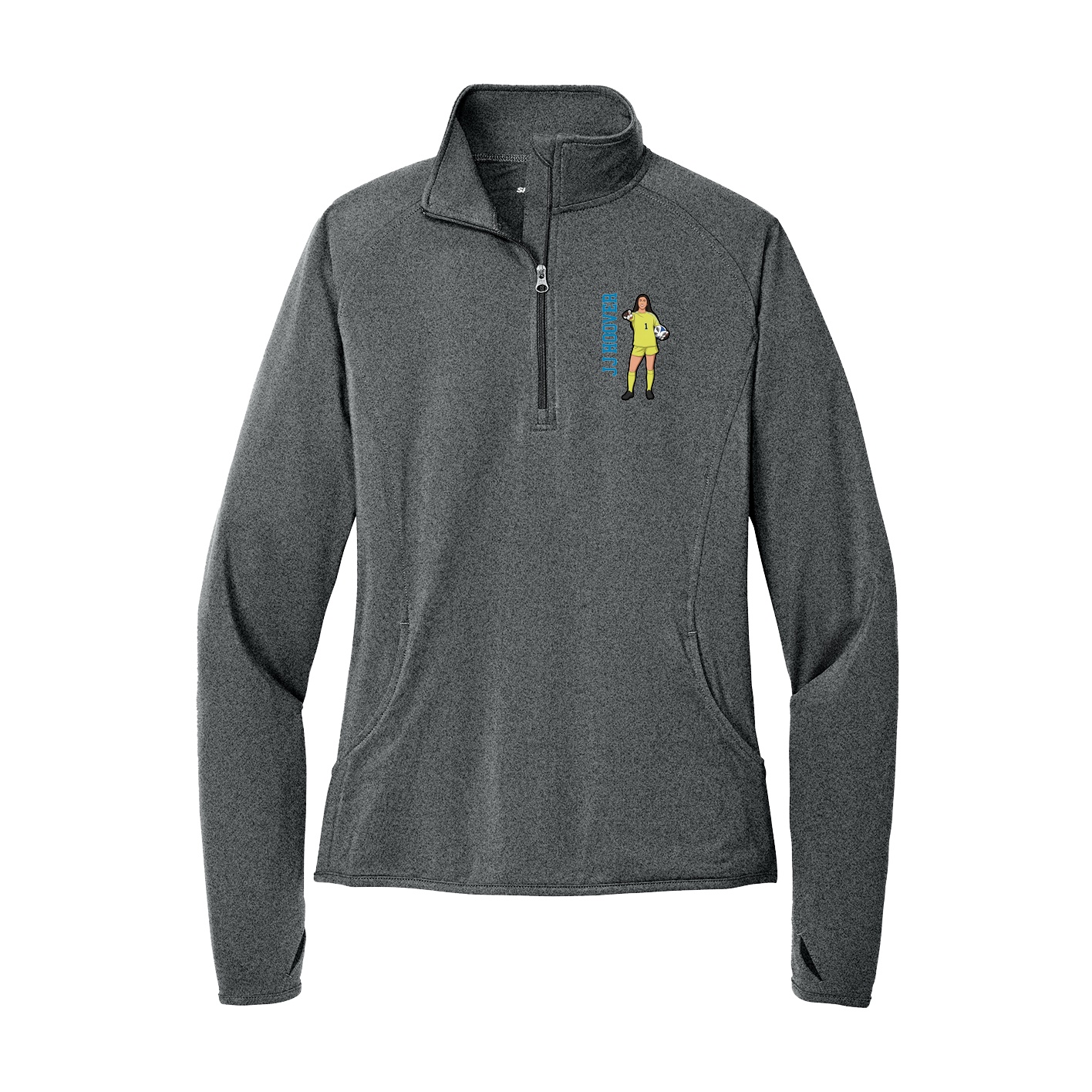 Women's Q-Zip Pullover — Name Vertical in Grey