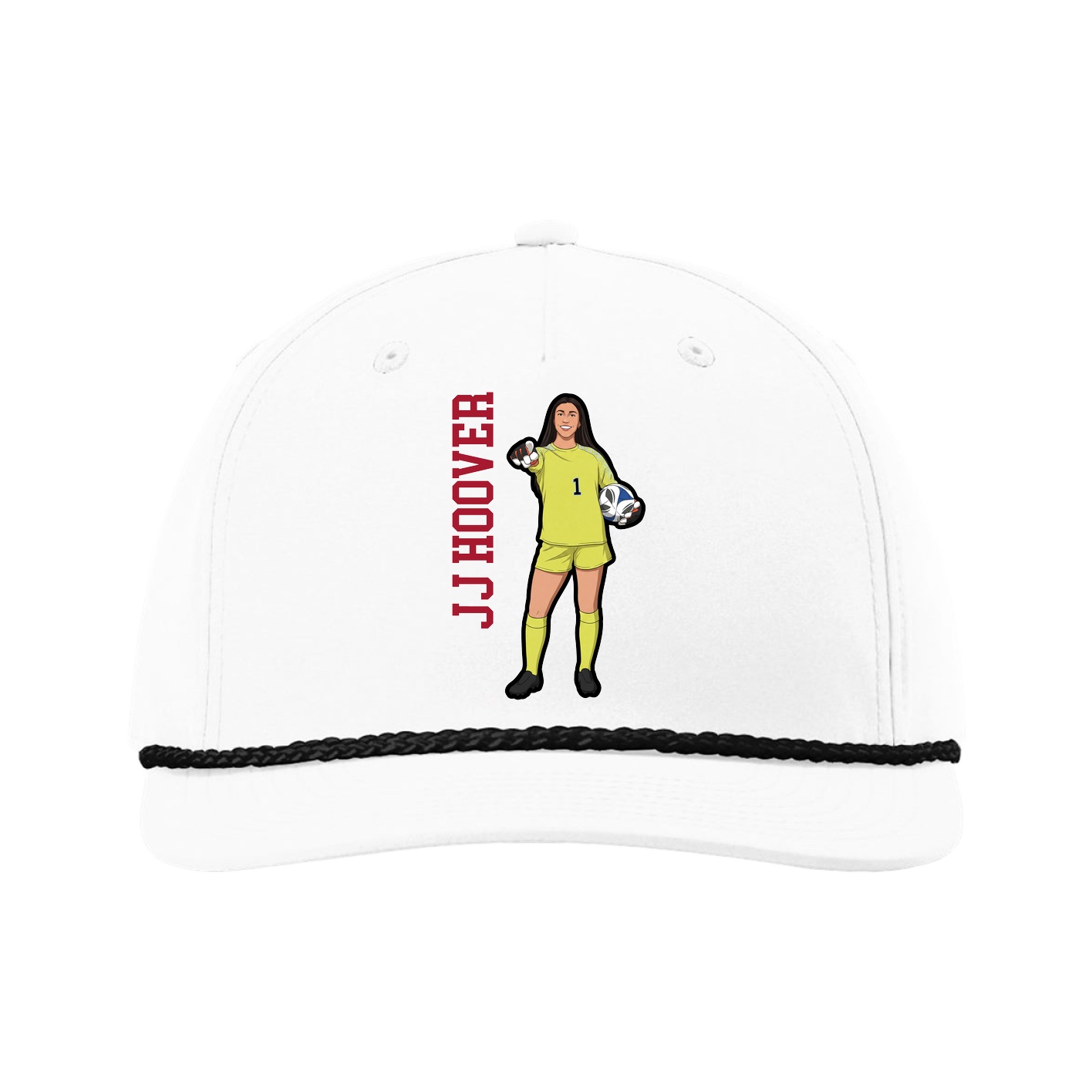Five-Panel Classic Rope Cap — Name Vertical in White