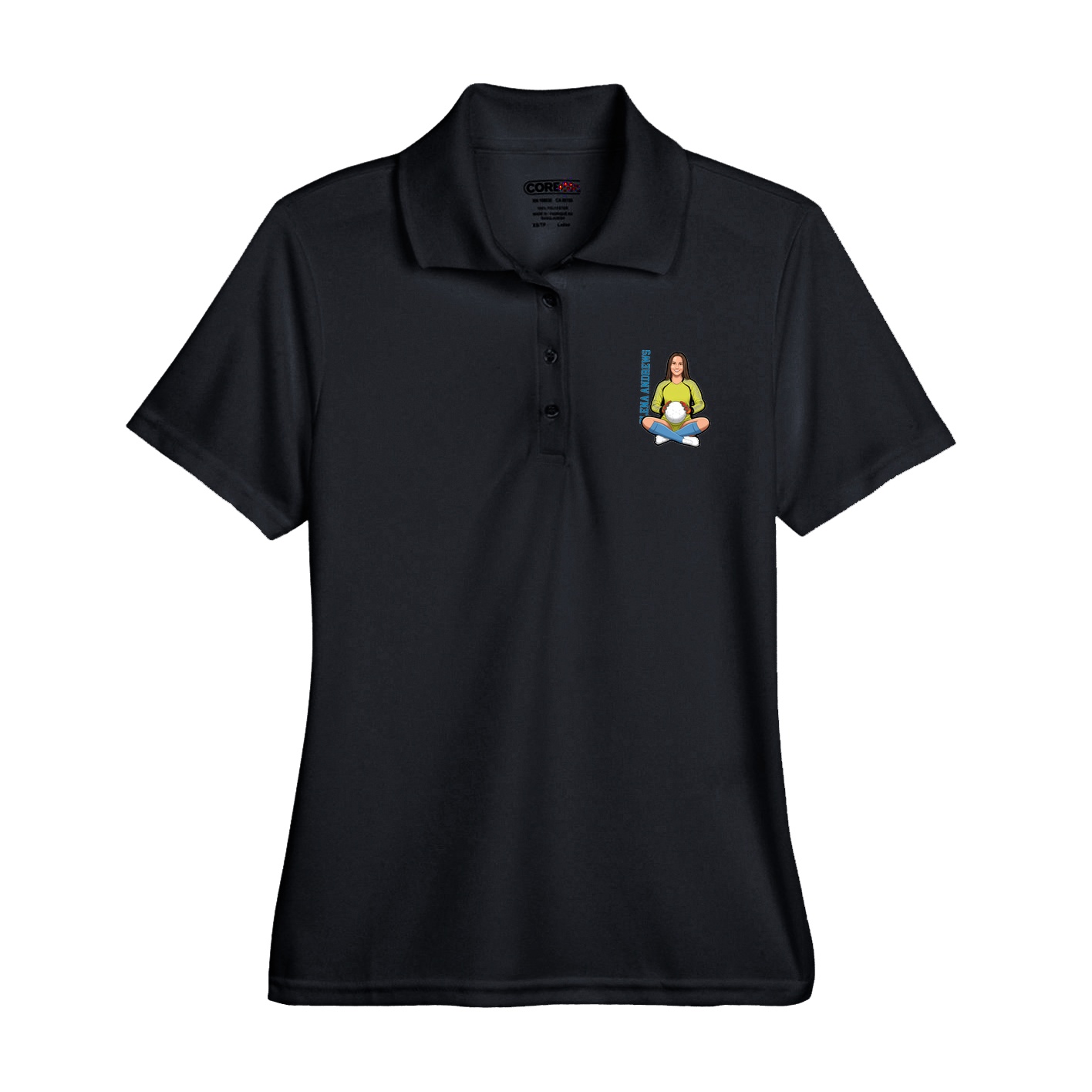Womens Performance Polo — Name Vertical in Black