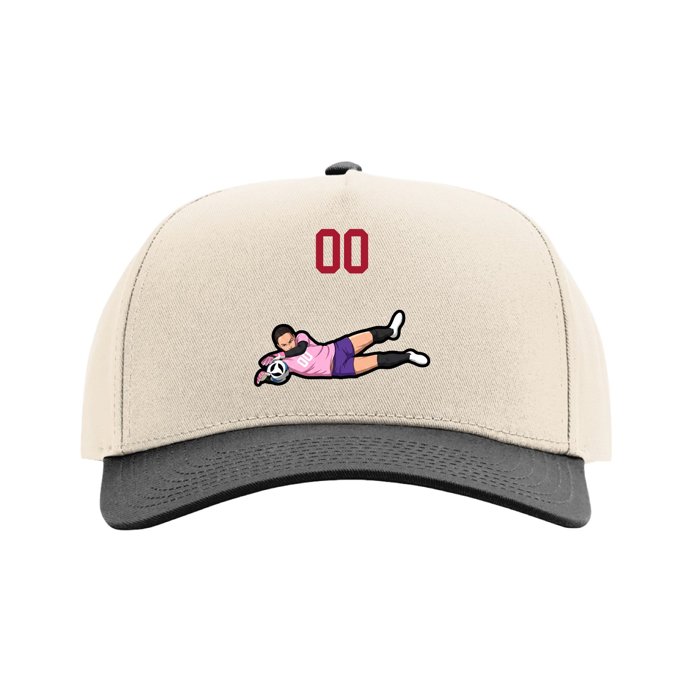 Full Fabric Five-Panel Champ Cap — Number Top in Cream/Black