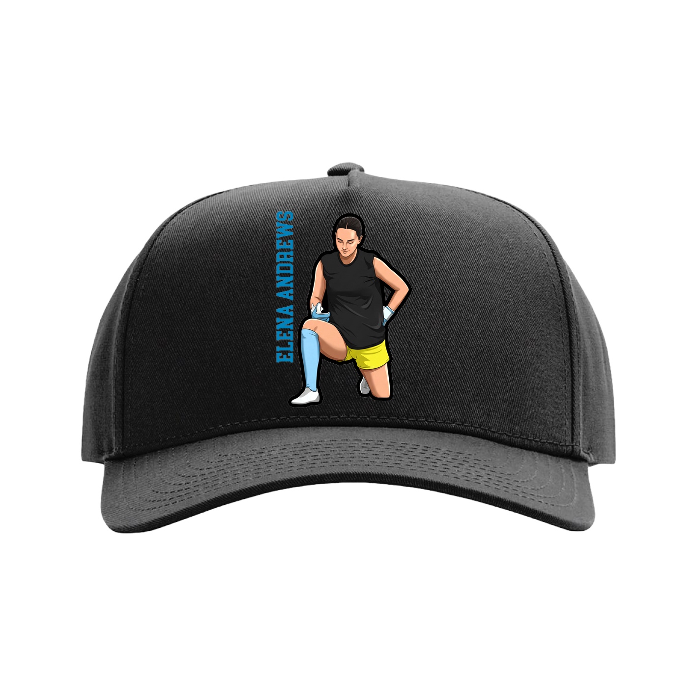 Full Fabric Five-Panel Champ Cap — Name Vertical in Black